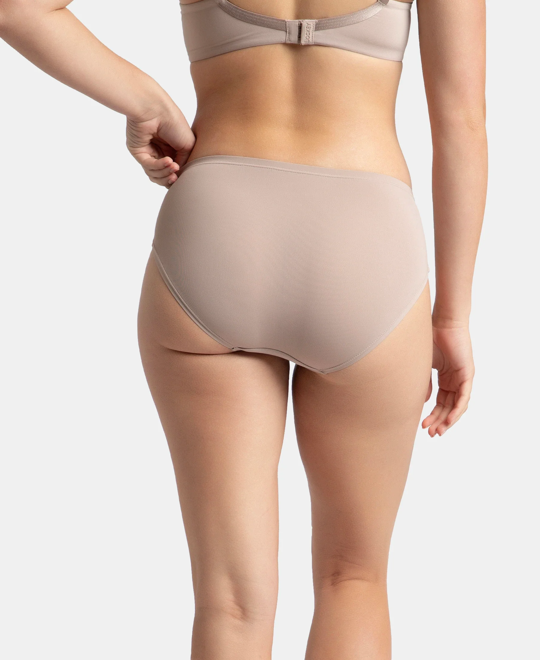 Full Coverage Soft Touch Microfiber Elastane Stretch Hipster with Lace Styling - Mocha - Image 3