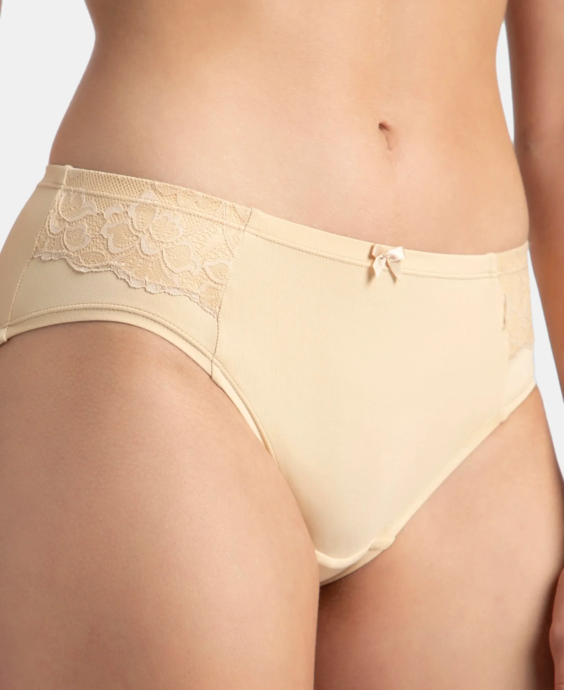 Full Coverage Soft Touch Microfiber Elastane Stretch Hipster with Lace Styling - Skin - Image 6
