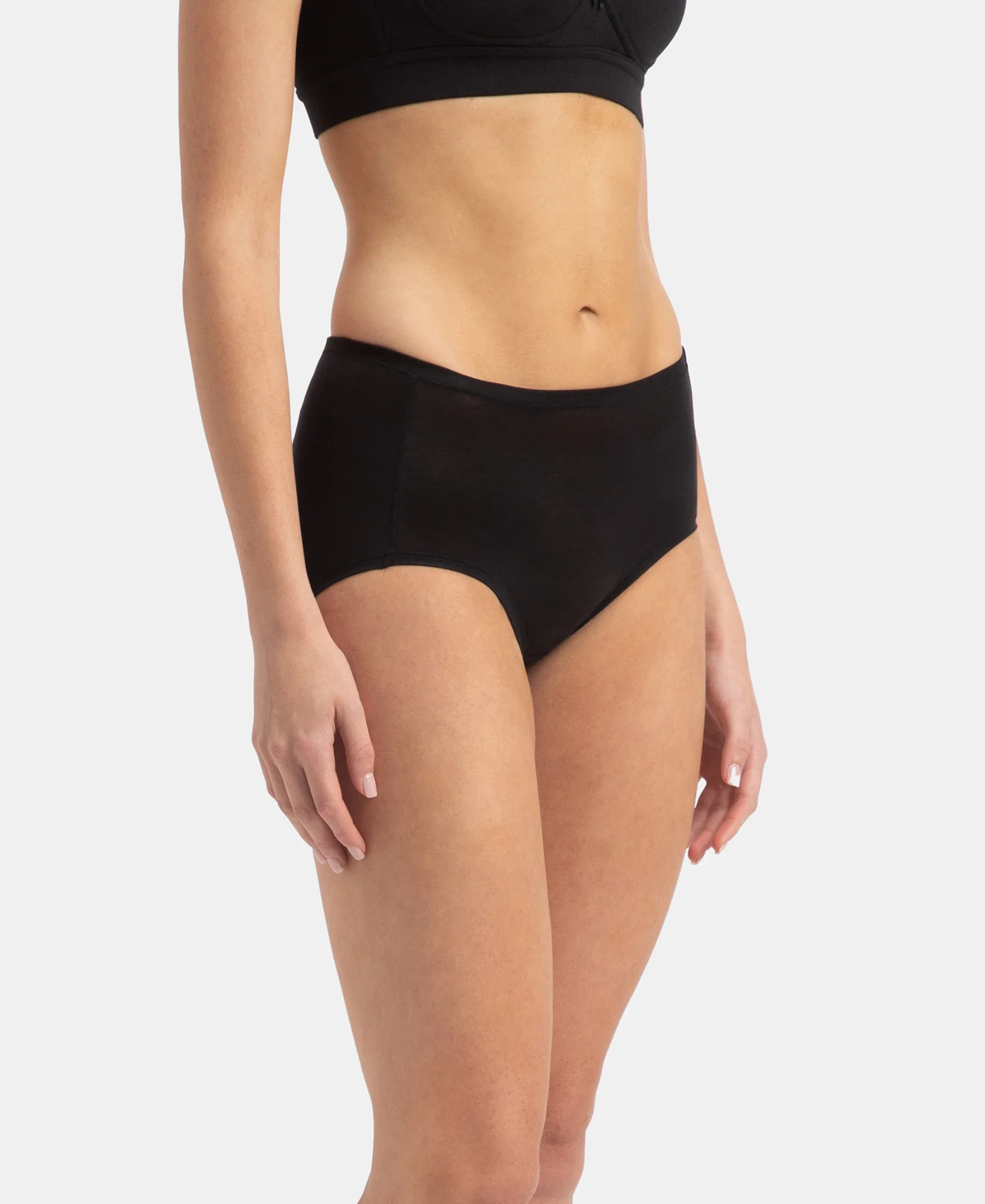 Full Coverage Tencel Lyocell Elastane Stretch Mid Waist Full Brief With Concealed Waistband and StayFresh Treatment - Black - Image 2