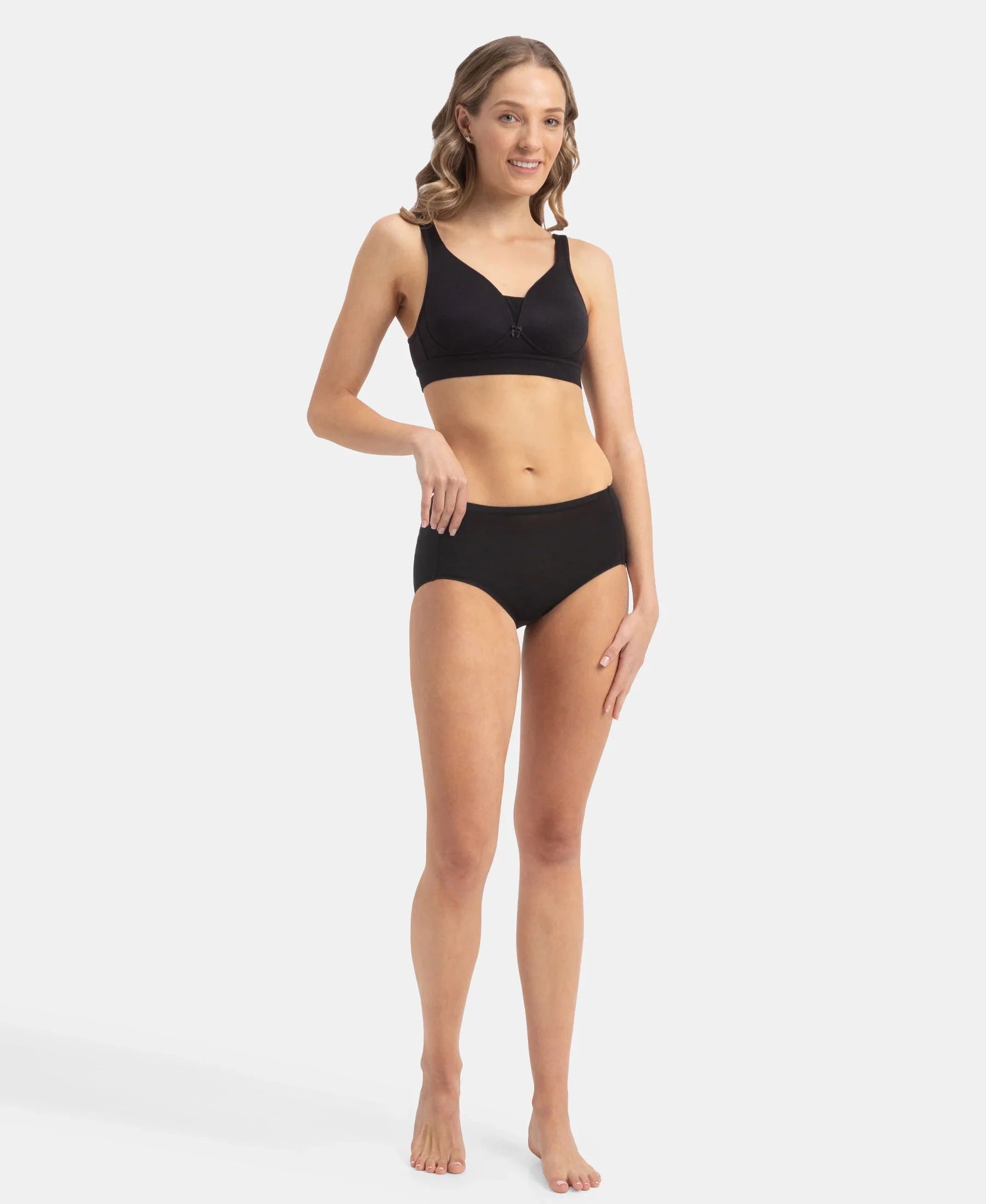 Full Coverage Tencel Lyocell Elastane Stretch Mid Waist Full Brief With Concealed Waistband and StayFresh Treatment - Black - Image 4