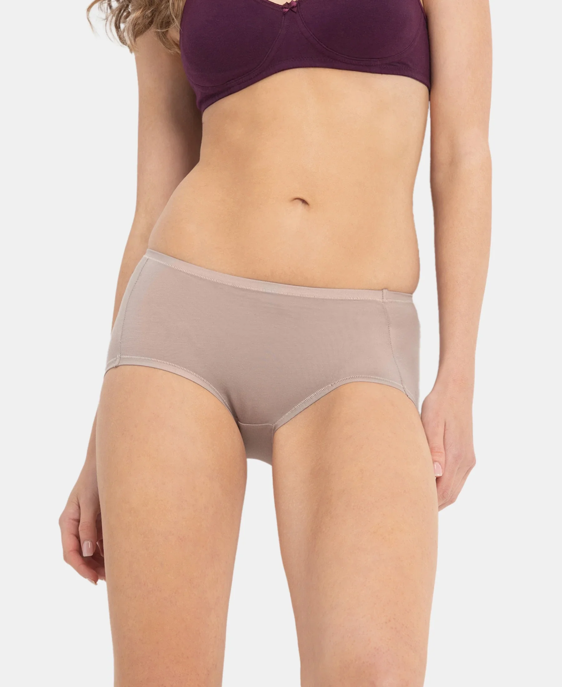 Full Coverage Tencel Lyocell Elastane Stretch Mid Waist Full Brief With Concealed Waistband and StayFresh Treatment - Mushroom - Image 5
