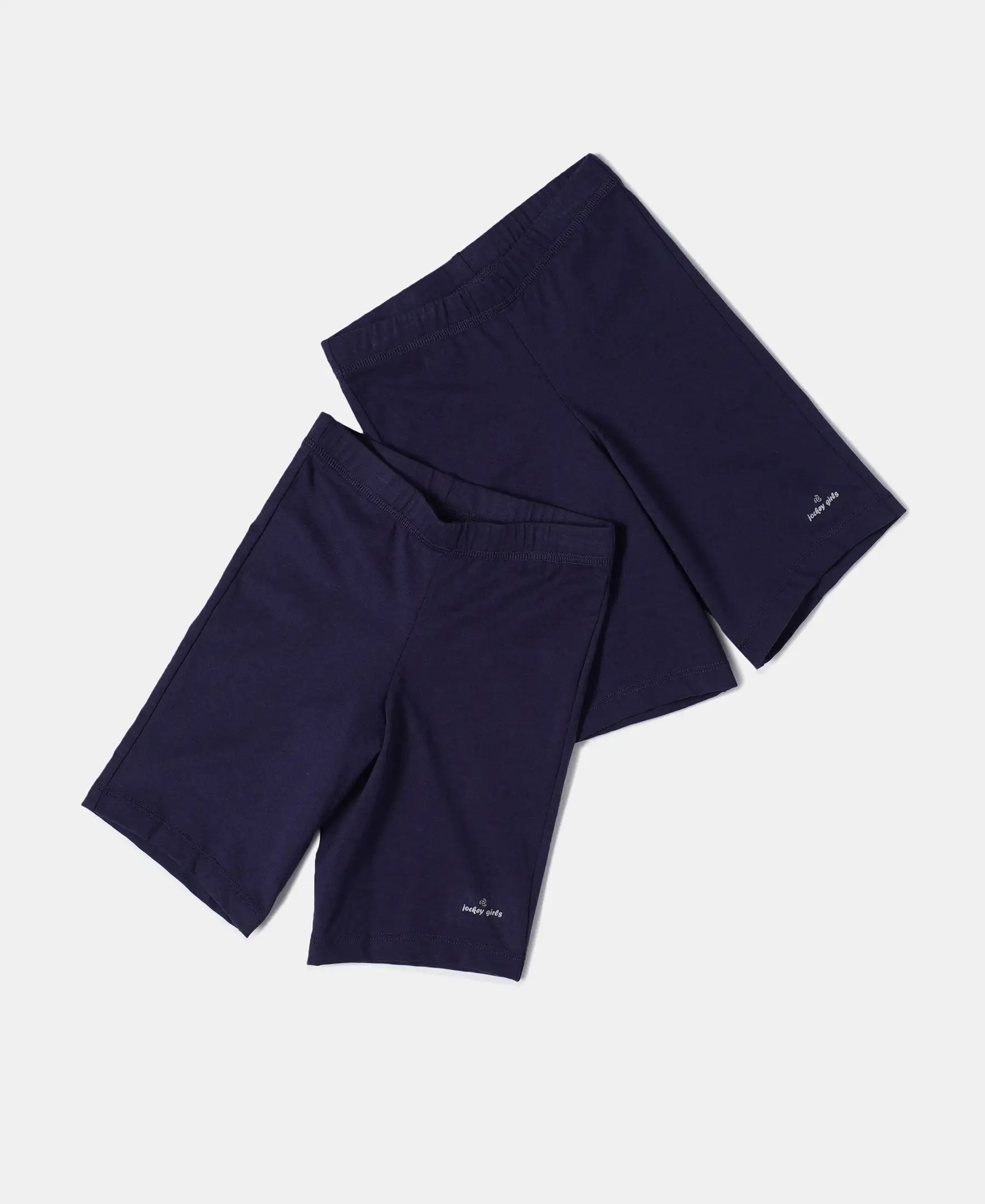 Girl's Super Combed Cotton Elastane Stretch Shorties with Ultrasoft Waistband - Classic Navy (Pack of 2) - Image 5