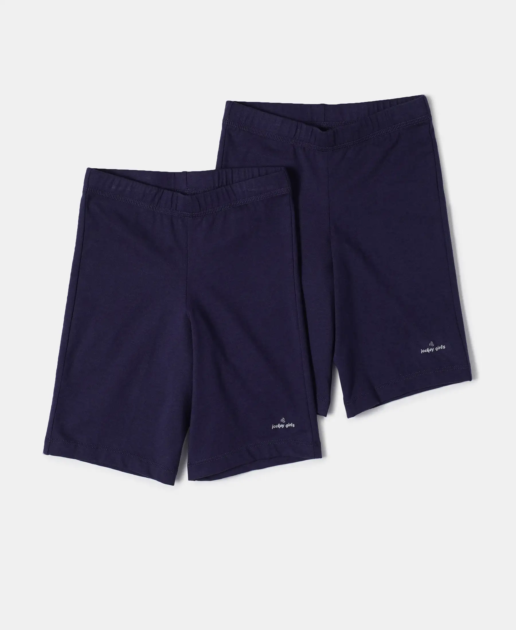 Girl's Super Combed Cotton Elastane Stretch Shorties with Ultrasoft Waistband - Classic Navy (Pack of 2) - Image 6