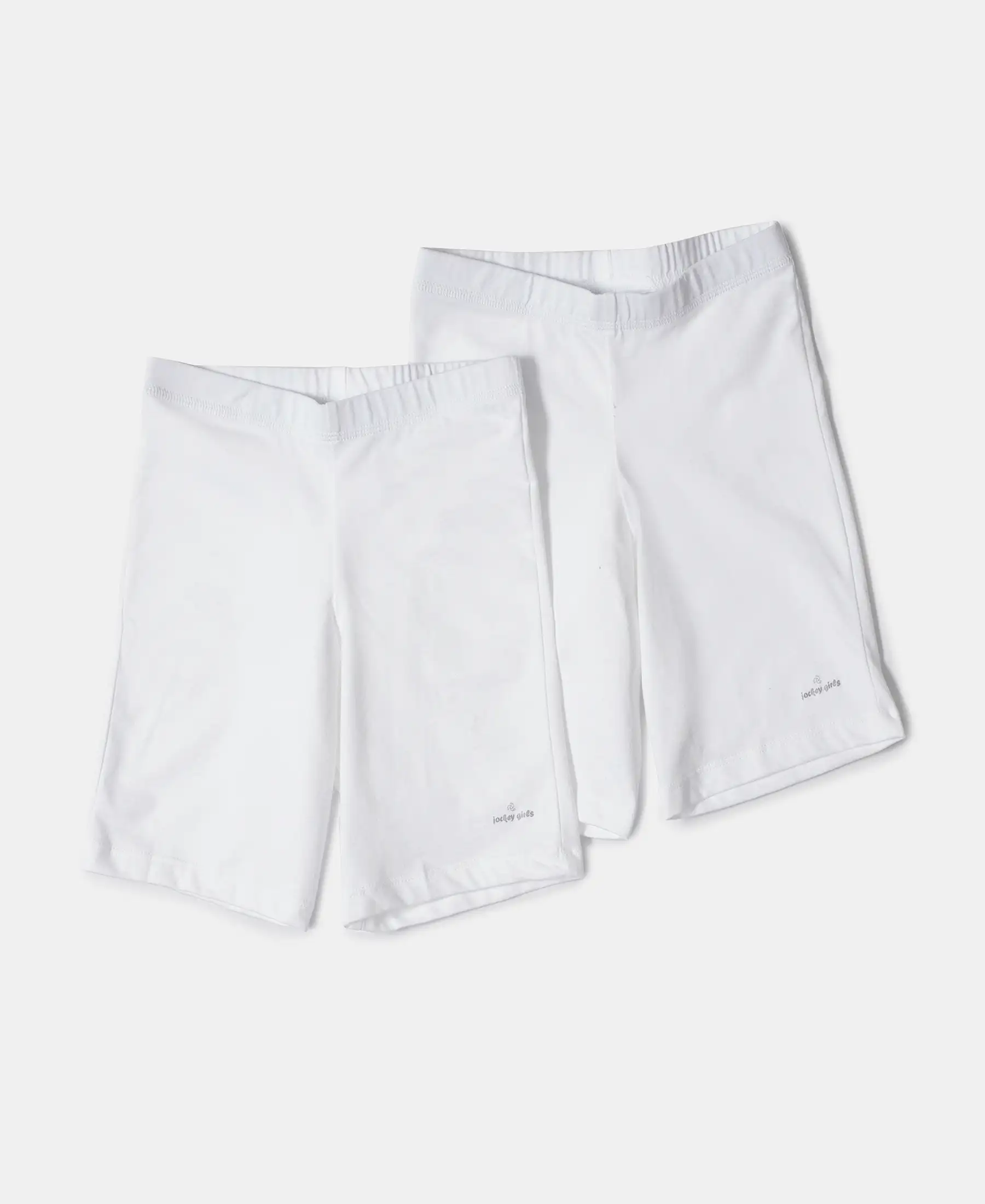 Girl's Super Combed Cotton Elastane Stretch Shorties with Ultrasoft Waistband - White (Pack of 2) - Image 6