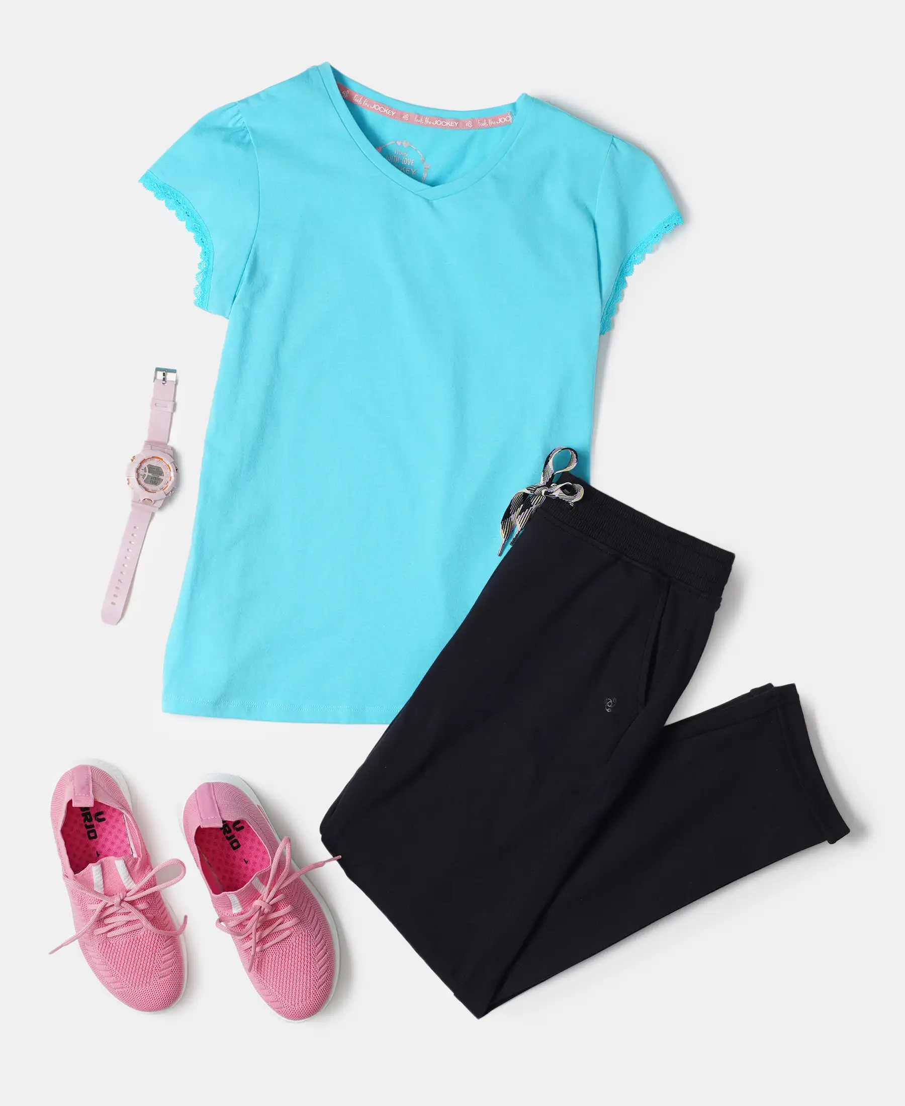 Girls Super Combed Cotton Straight Fit Trackpants with Side Pocket - Black - Image 4