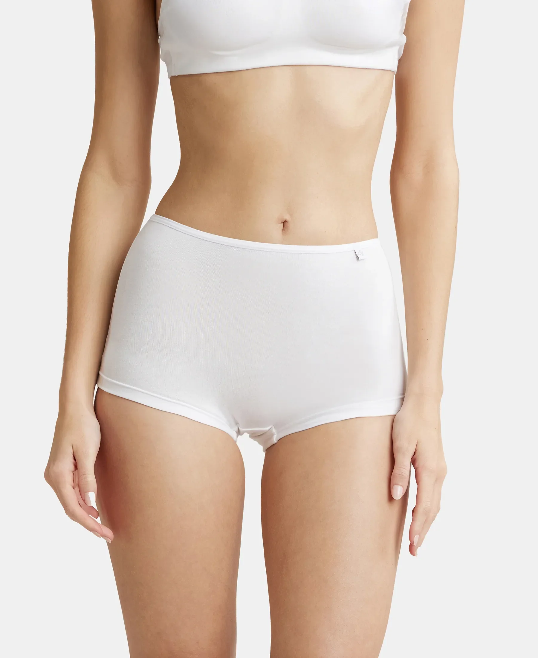High Coverage Super Combed Cotton Elastane Stretch Boy Leg With Concealed Waistband and StayFresh Treatment - White