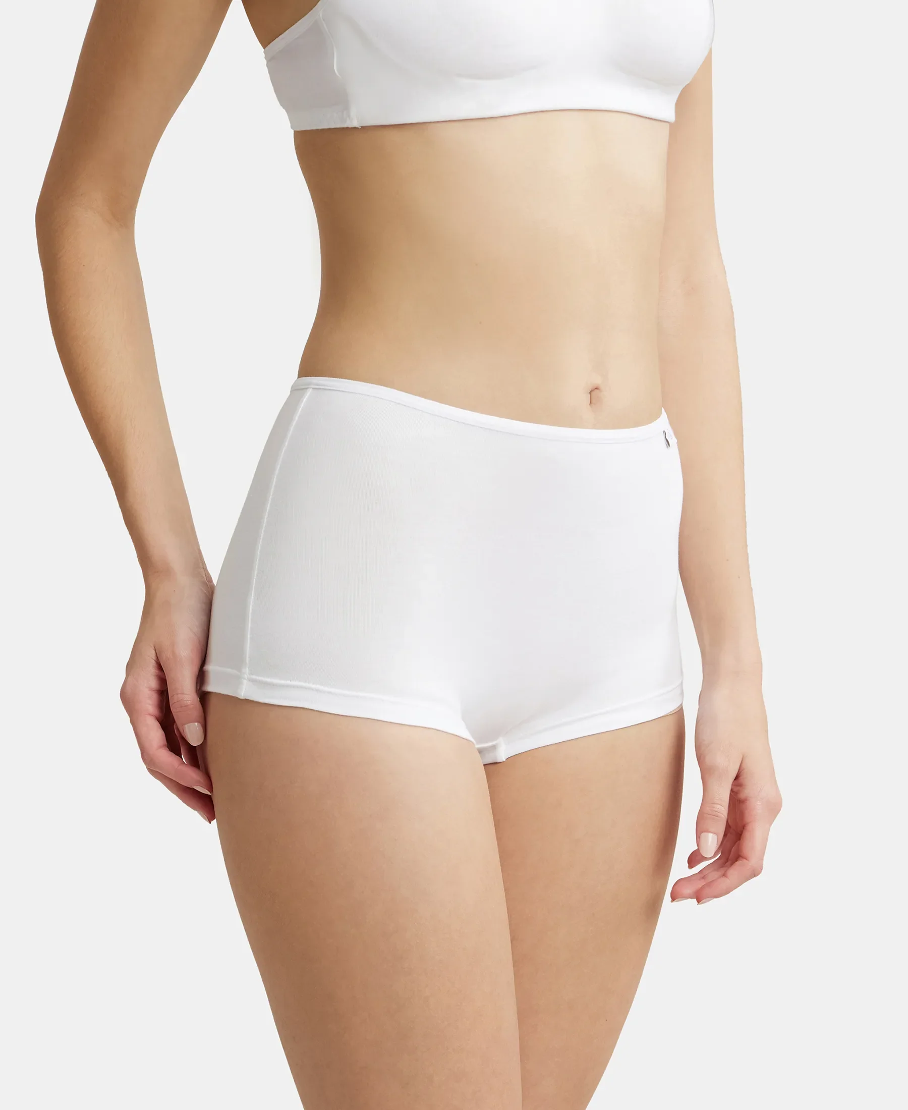 High Coverage Super Combed Cotton Elastane Stretch Boy Leg With Concealed Waistband and StayFresh Treatment - White - Image 2