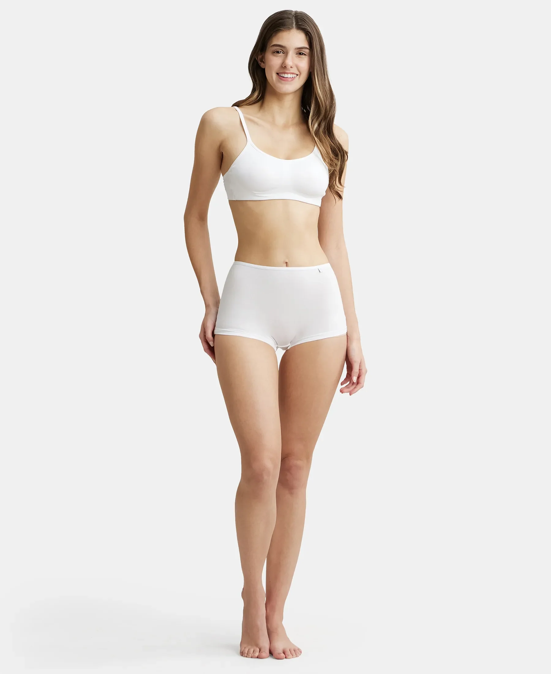 High Coverage Super Combed Cotton Elastane Stretch Boy Leg With Concealed Waistband and StayFresh Treatment - White - Image 4