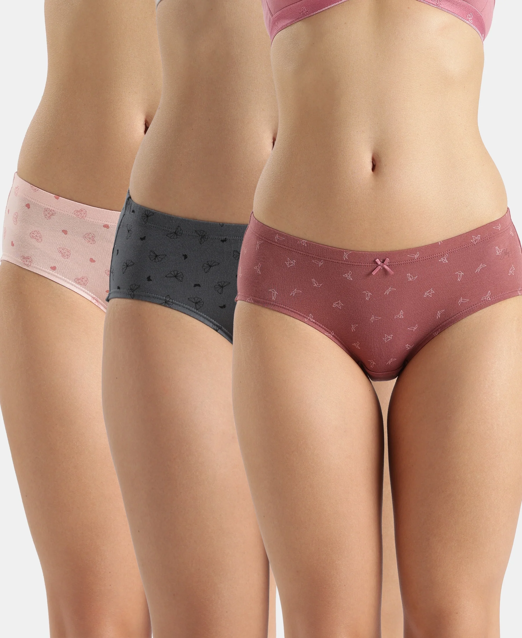 High Coverage Super Combed Cotton Elastane Stretch High Waist Hipster With Concealed Waistband and StayFresh Treatment - Assorted Prints (Pack of 3)