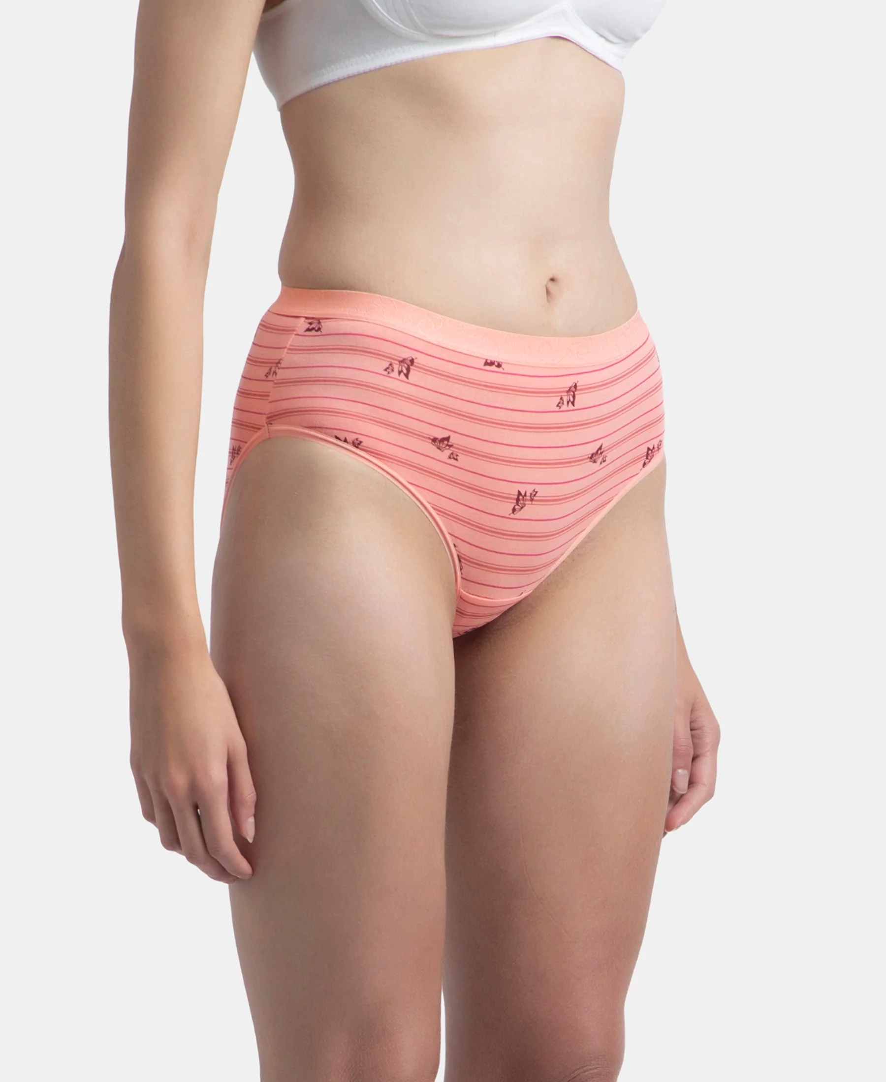 High Coverage Super Combed Cotton Elastane Stretch Mid Waist Hipster With Exposed Waistband - Candlelight Peach, Potent Purple & Mocha (Pack of 3) - Image 2