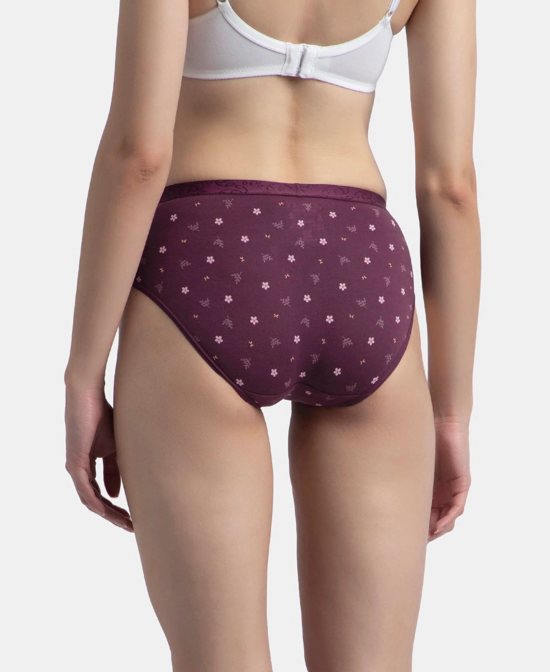 High Coverage Super Combed Cotton Elastane Stretch Mid Waist Hipster With Exposed Waistband - Candlelight Peach, Potent Purple & Mocha (Pack of 3) - Image 8