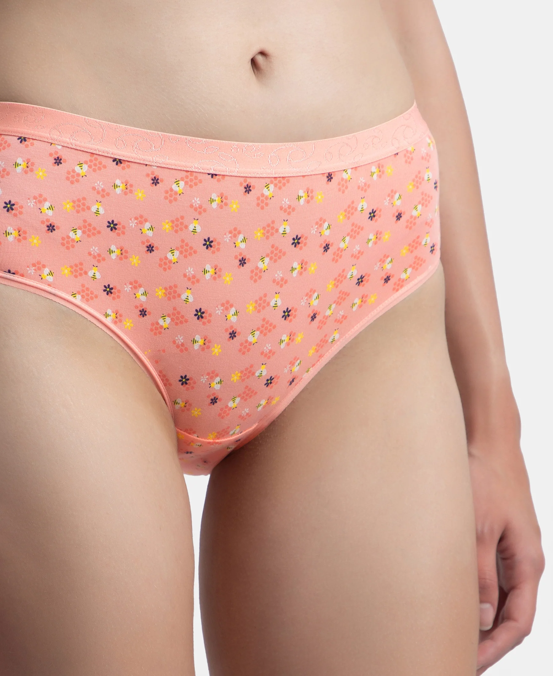 High Coverage Super Combed Cotton Elastane Stretch Mid Waist Hipster With Exposed Waistband - Valerian, Candlelight Peach & Classic Navy (Pack of 3) - Image 16