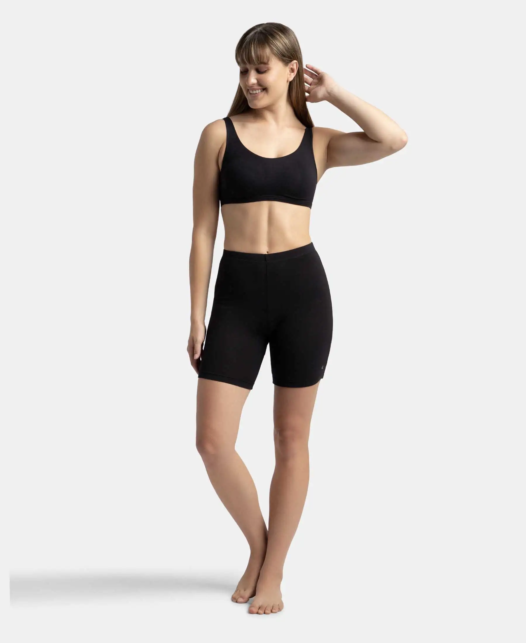 High Coverage Super Combed Cotton Elastane Stretch Shorties With Concealed Waistband - Black - Image 4
