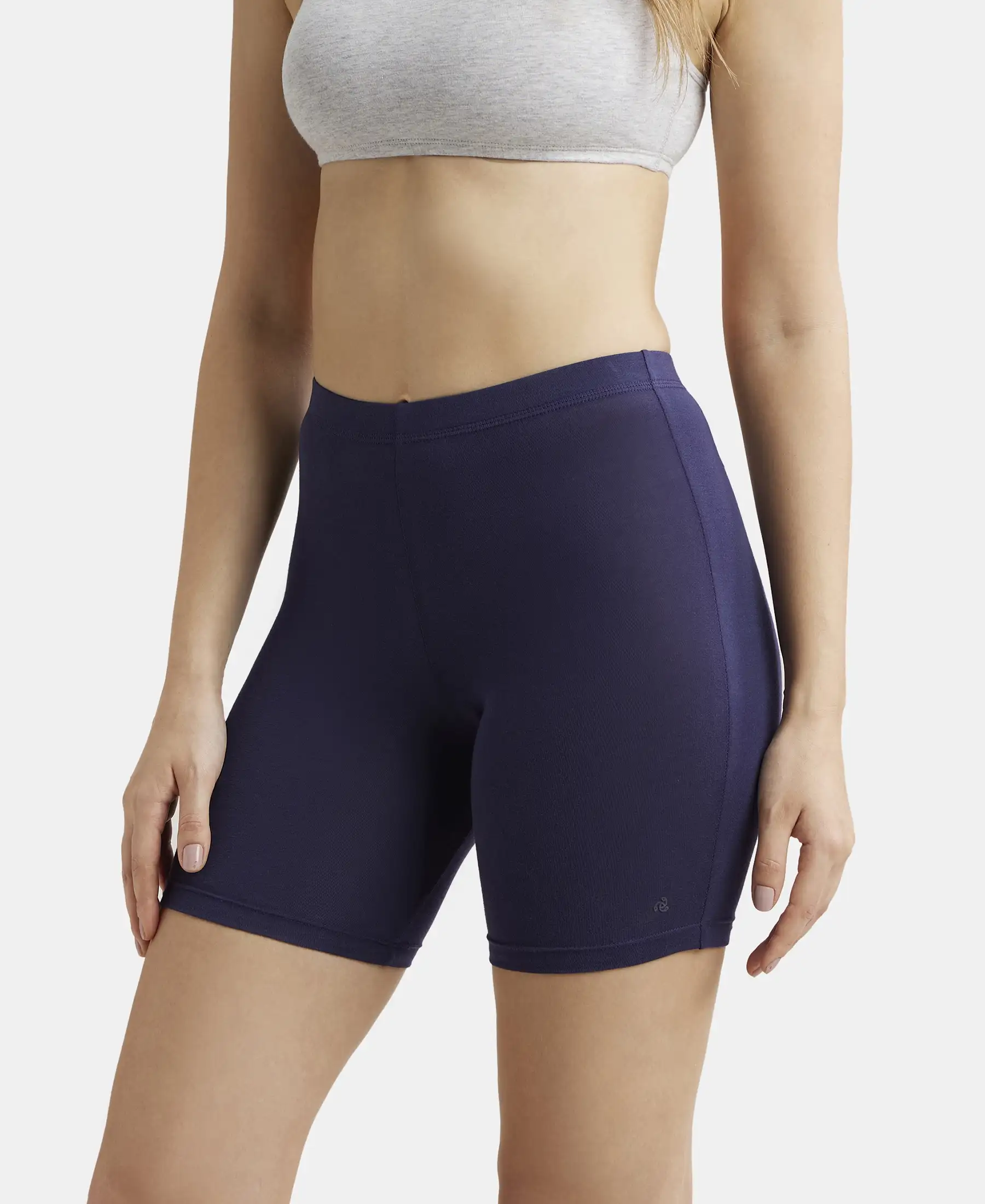 High Coverage Super Combed Cotton Elastane Stretch Shorties With Concealed Waistband - Classic Navy - Image 2