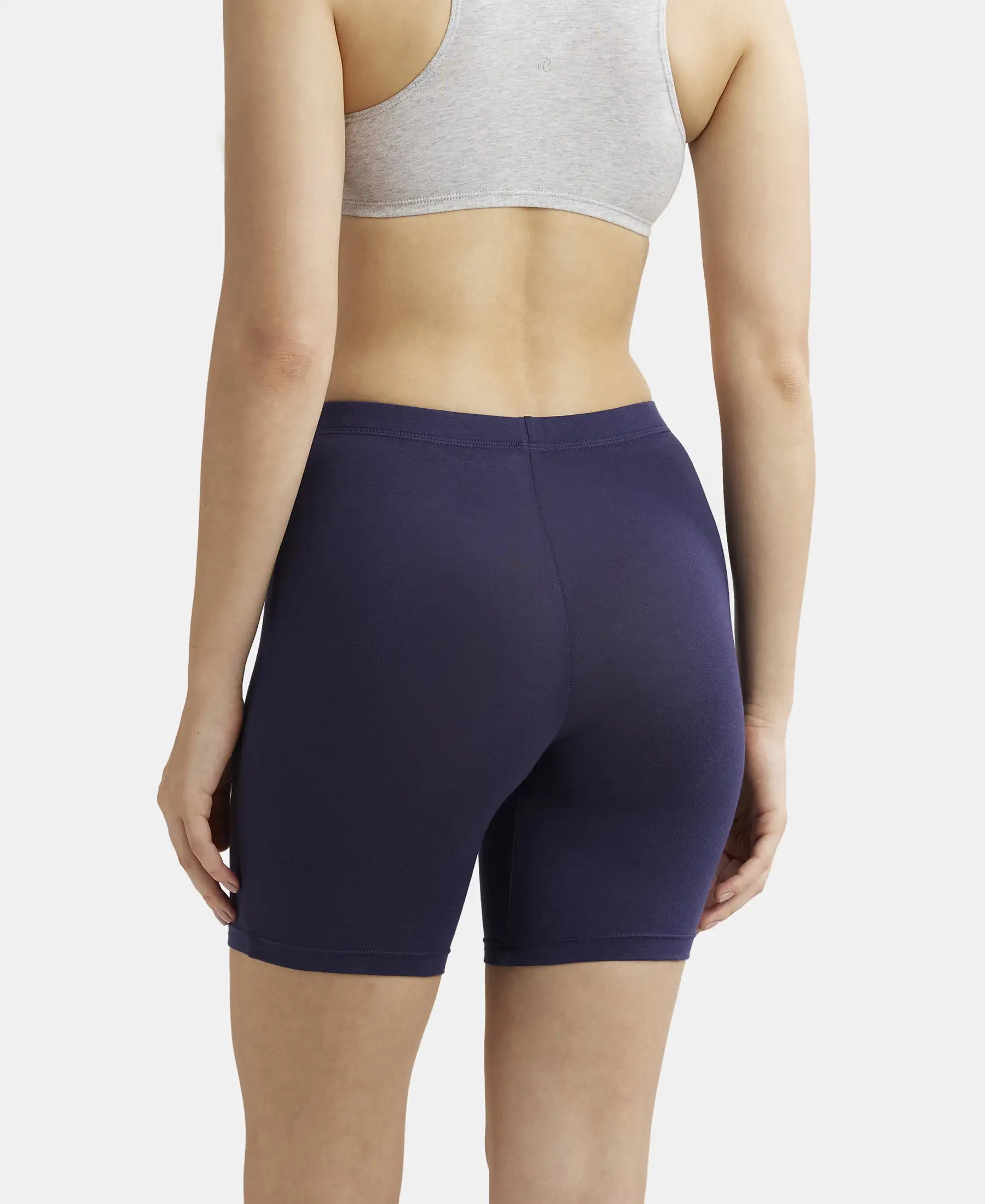 High Coverage Super Combed Cotton Elastane Stretch Shorties With Concealed Waistband - Classic Navy - Image 3