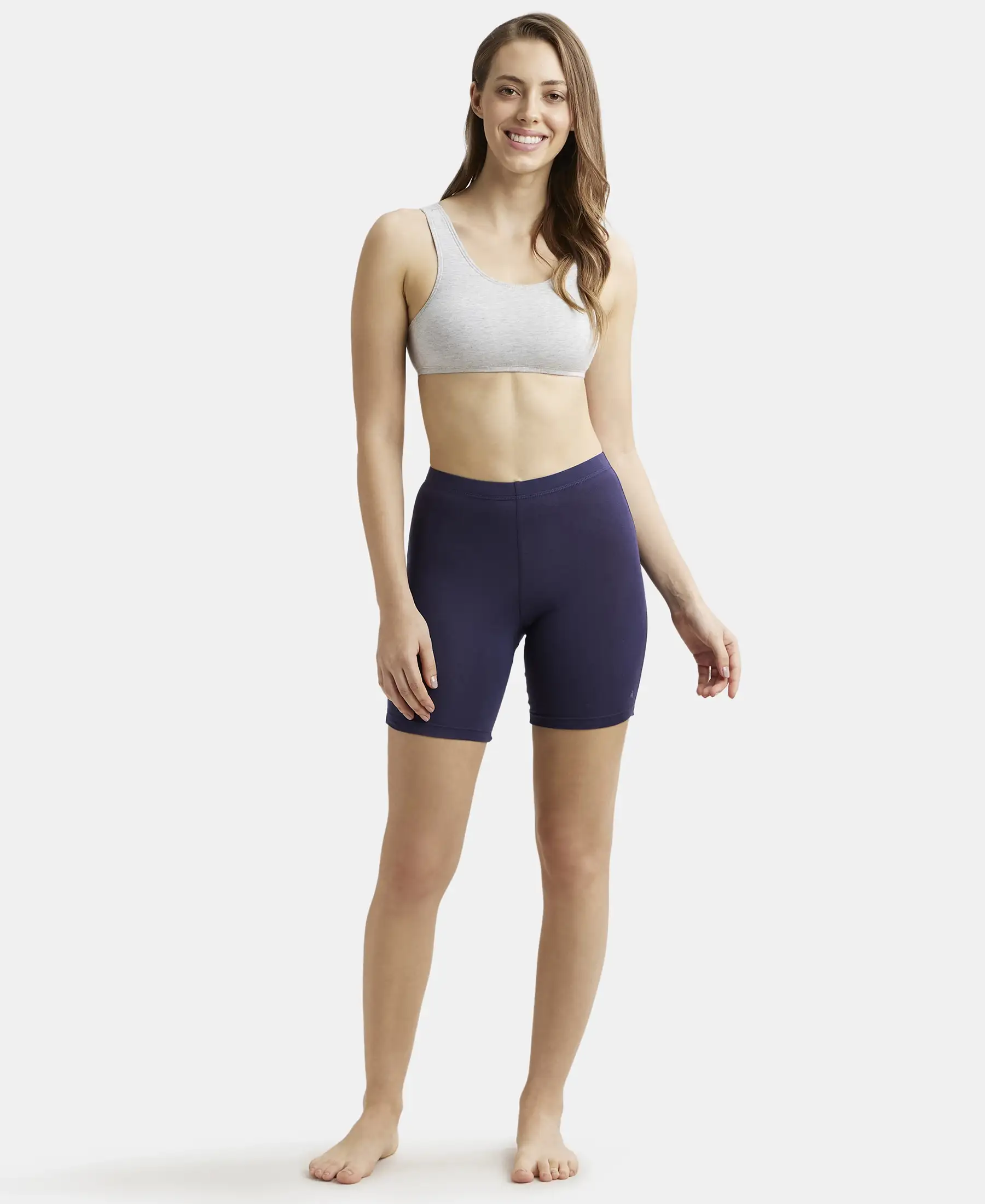 High Coverage Super Combed Cotton Elastane Stretch Shorties With Concealed Waistband - Classic Navy - Image 4