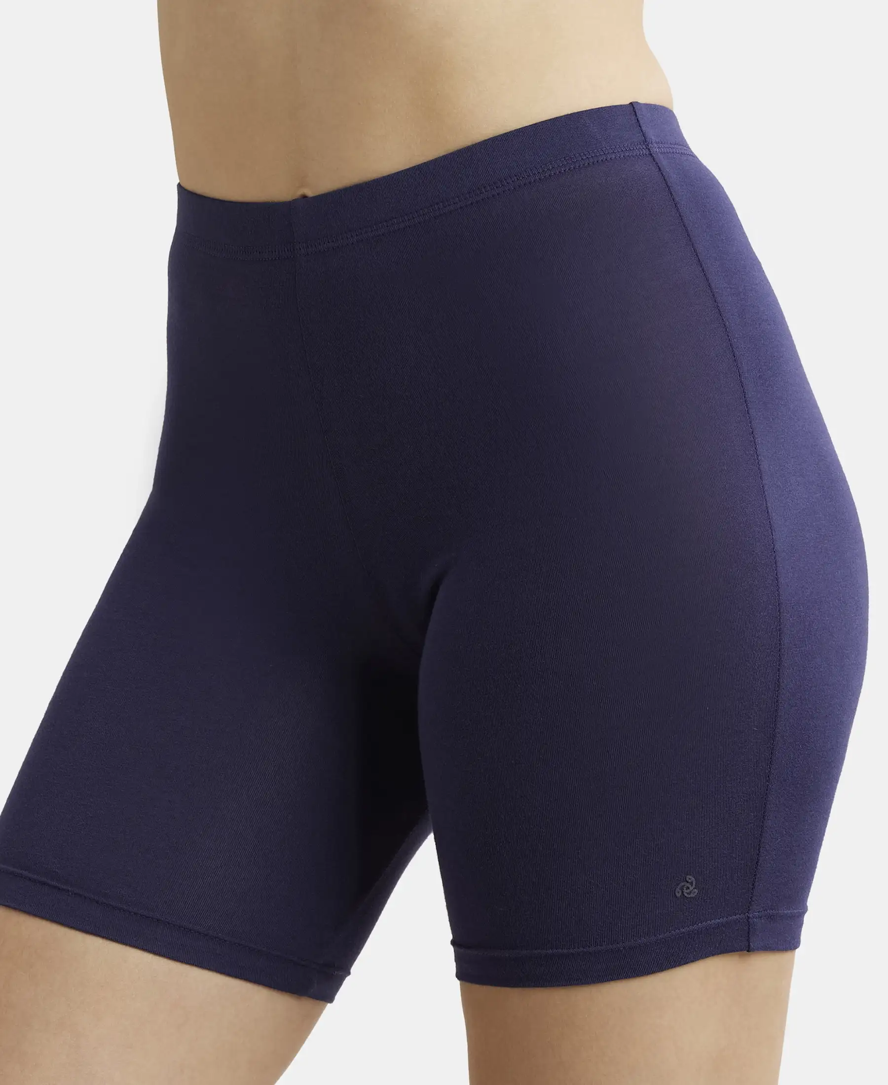 High Coverage Super Combed Cotton Elastane Stretch Shorties With Concealed Waistband - Classic Navy - Image 6