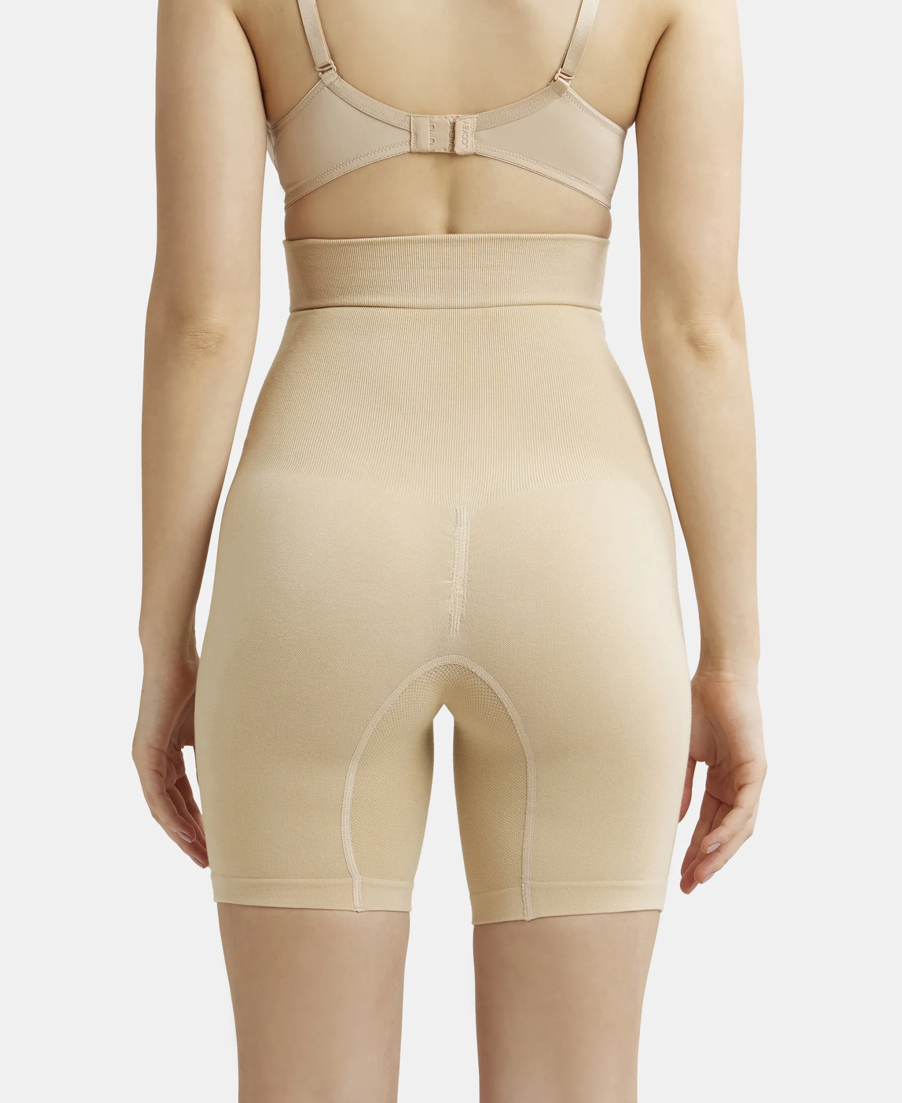 High Waist Cotton Rich Elastane Stretch Seamfree Shorts Shapewear with Breathable Inner Thigh Panel - Skin - Image 3