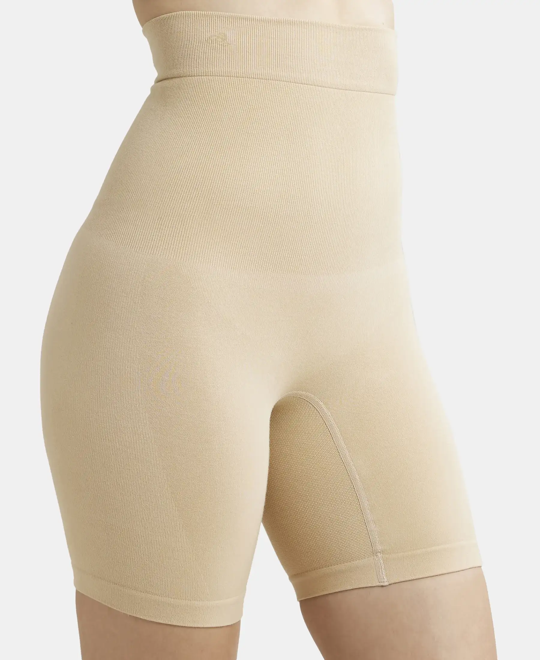 High Waist Cotton Rich Elastane Stretch Seamfree Shorts Shapewear with Breathable Inner Thigh Panel - Skin - Image 7