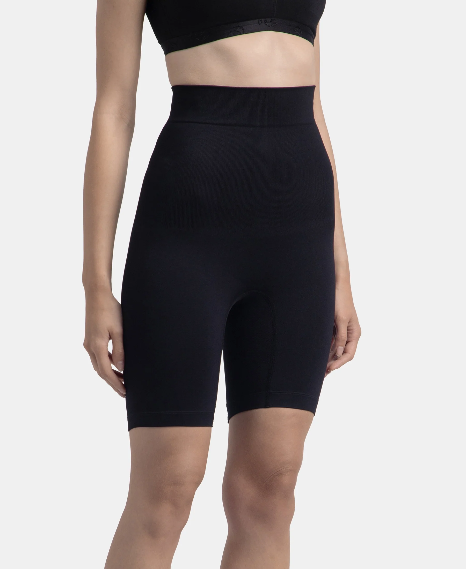 High Waist Microfiber Elastane Stretch Seamfree Shorts Shapewear - Black - Image 2