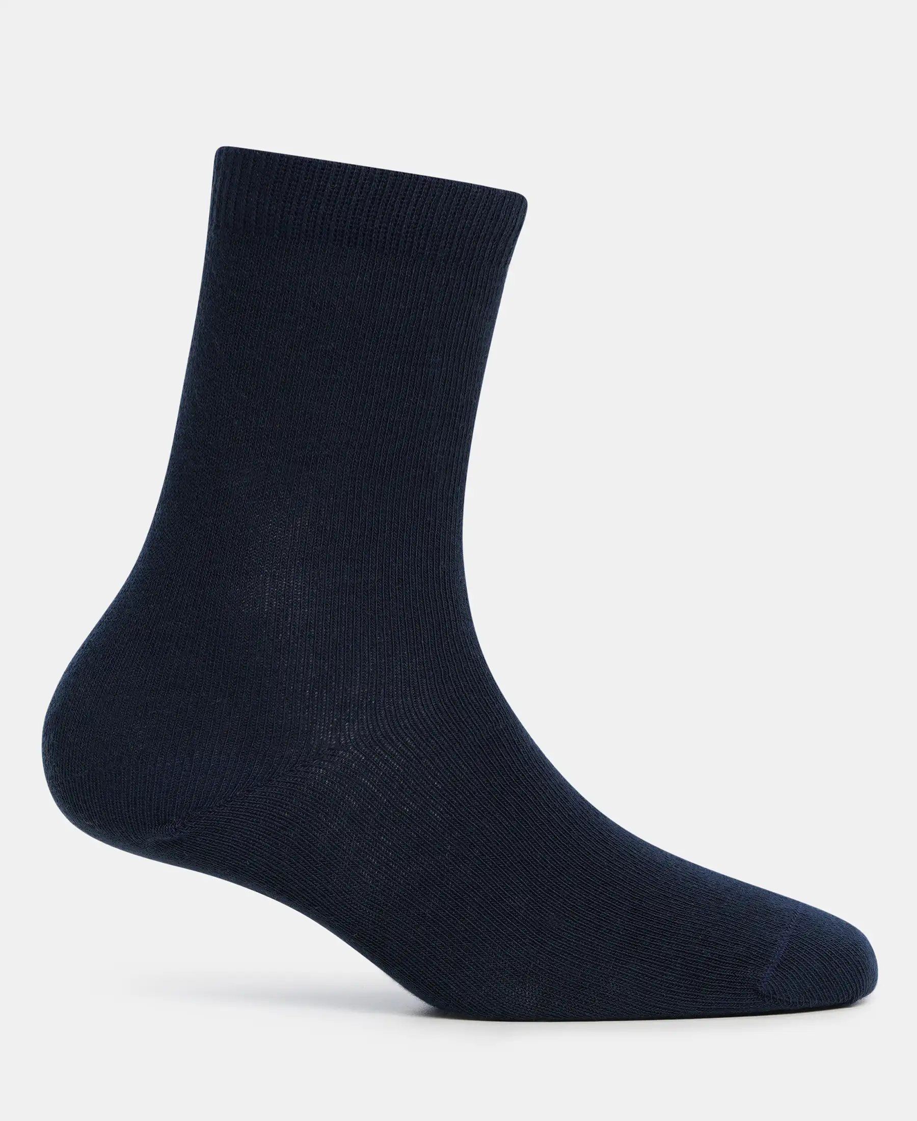 Kid's Compact Cotton Stretch Solid Calf Length Socks With StayFresh Treatment - Navy - Image 3
