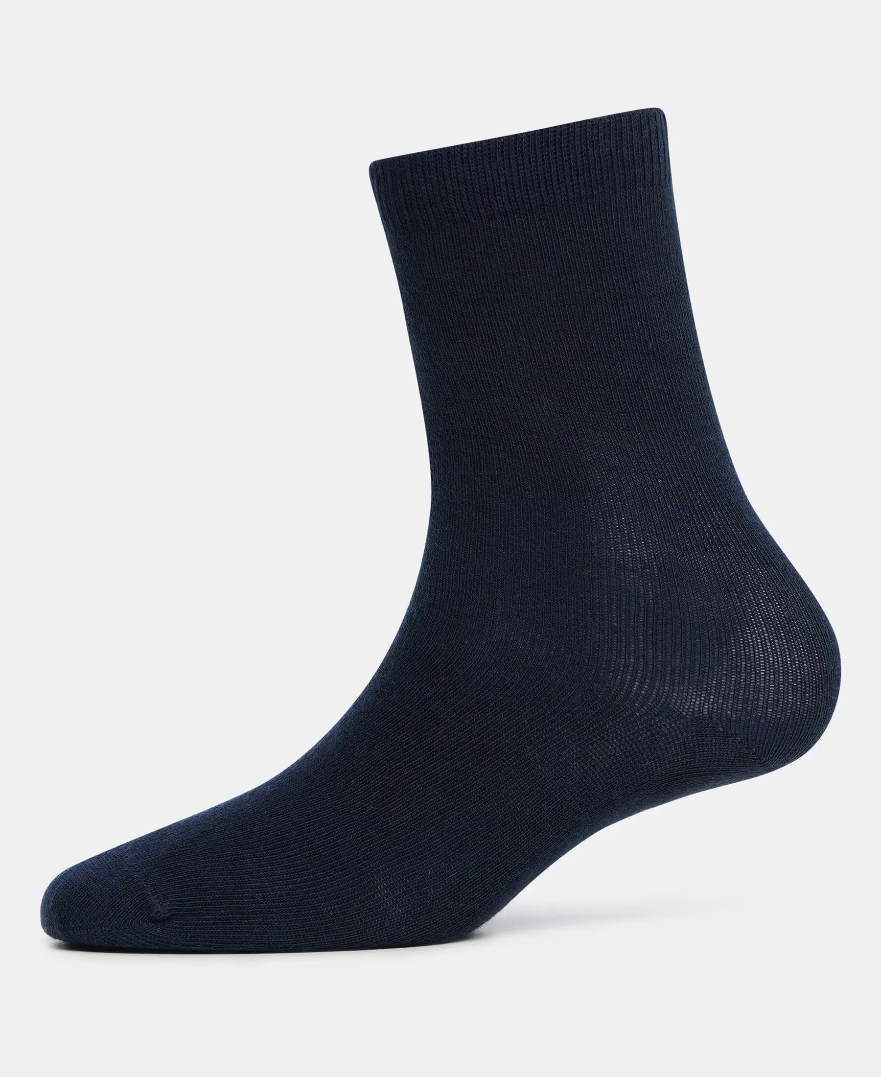 Kid's Compact Cotton Stretch Solid Calf Length Socks With StayFresh Treatment - Navy - Image 5