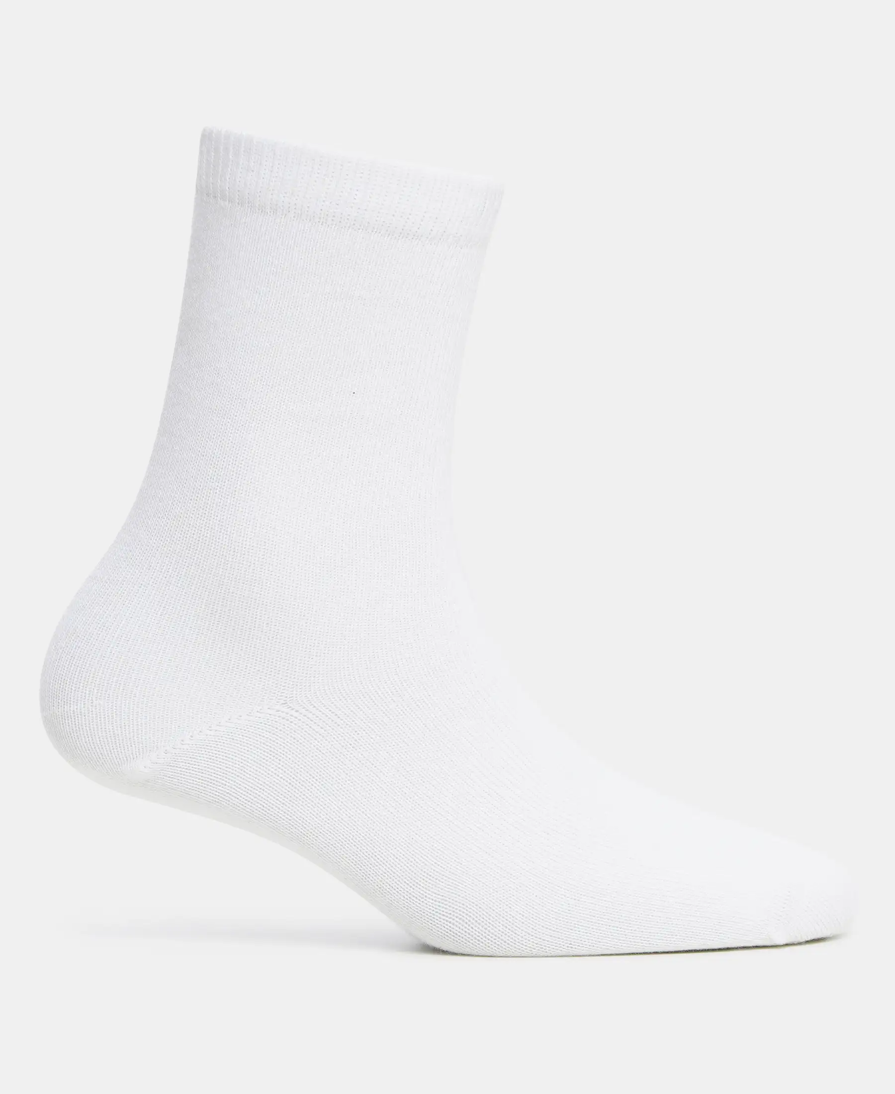 Kid's Compact Cotton Stretch Solid Calf Length Socks With StayFresh Treatment - White (Pack of 2) - Image 4