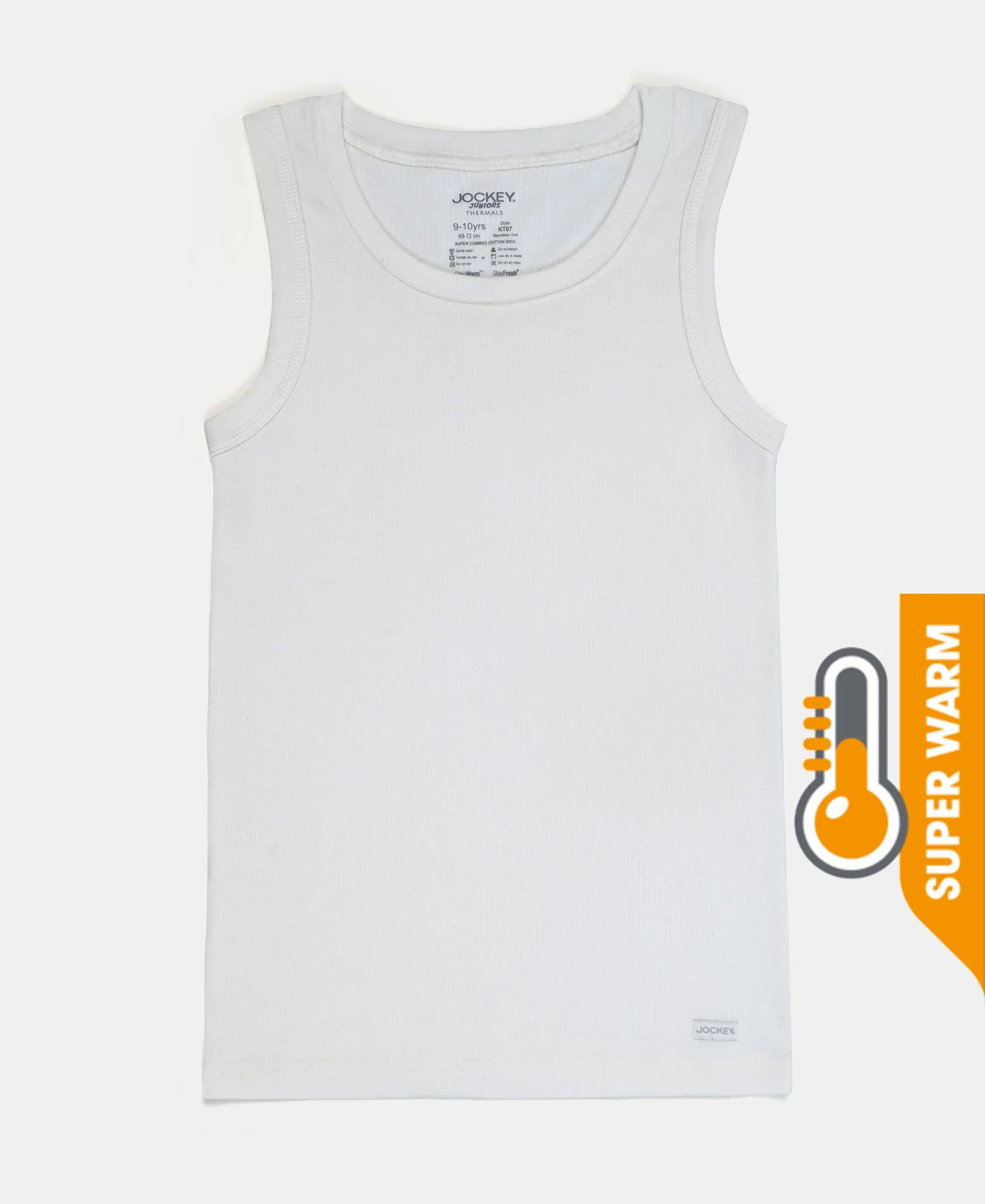 Super Warm Kid's Super Combed Cotton Rich Brushed Thermal Muscle Vest with StayWarm Treatment - Off White - Image 4