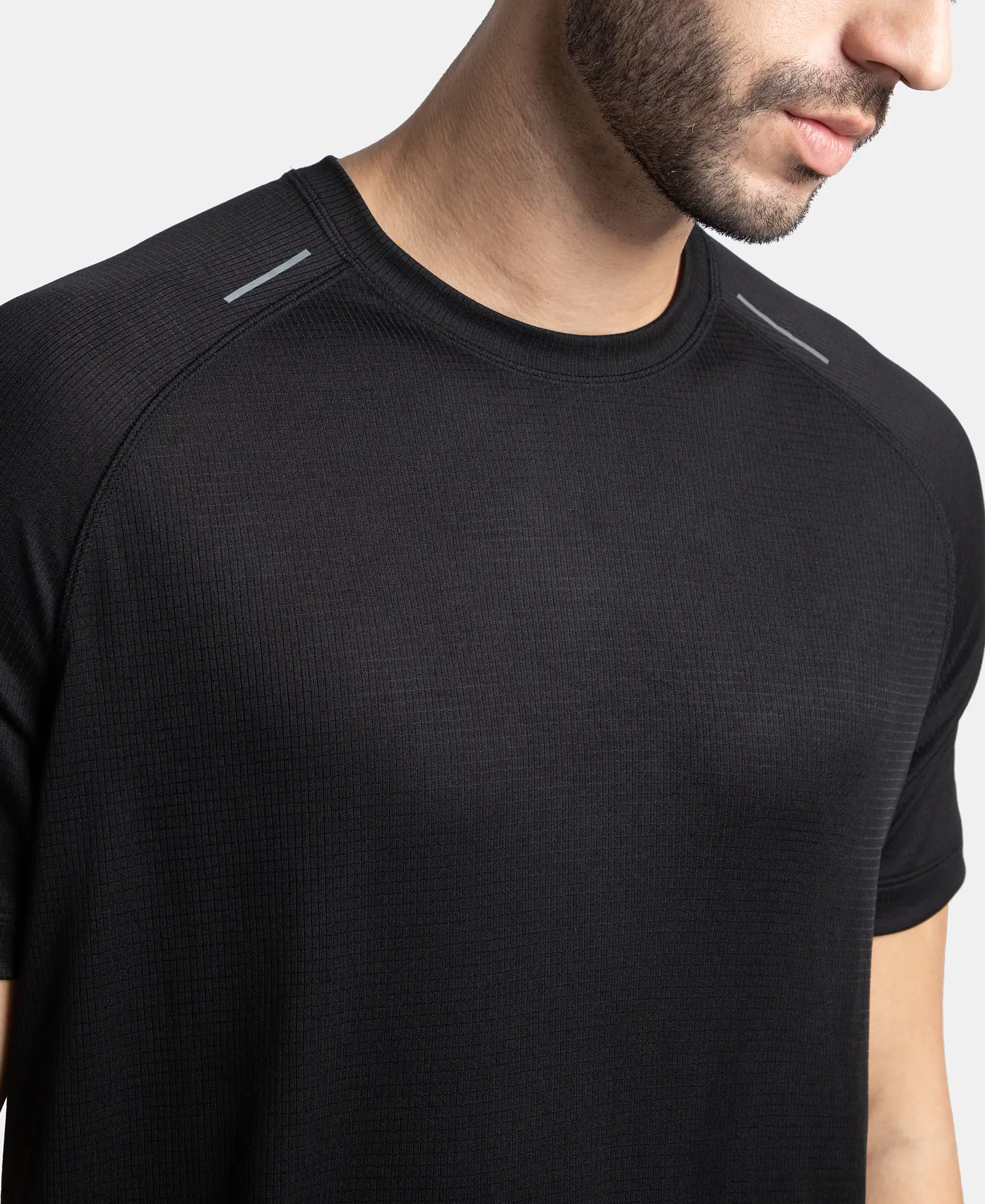 Lightweight Microfiber Solid Round Neck Half Sleeve T-Shirt with Breathable Mesh - Black - Image 6
