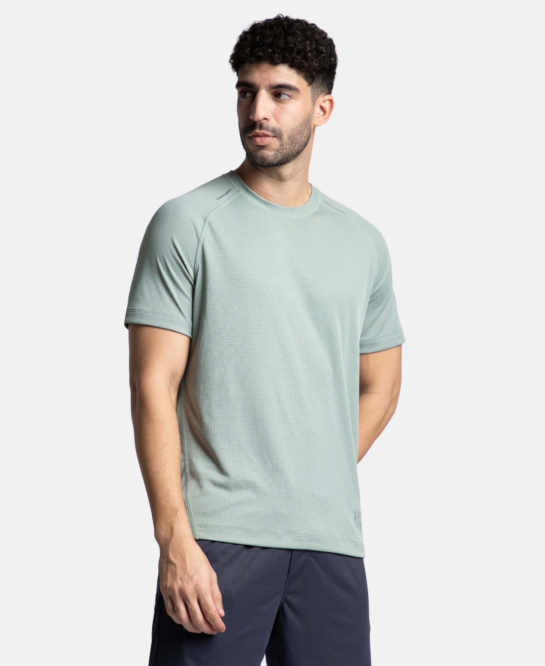 Lightweight Microfiber Solid Round Neck Half Sleeve T-Shirt with Breathable Mesh - Iceberg Green - Image 2