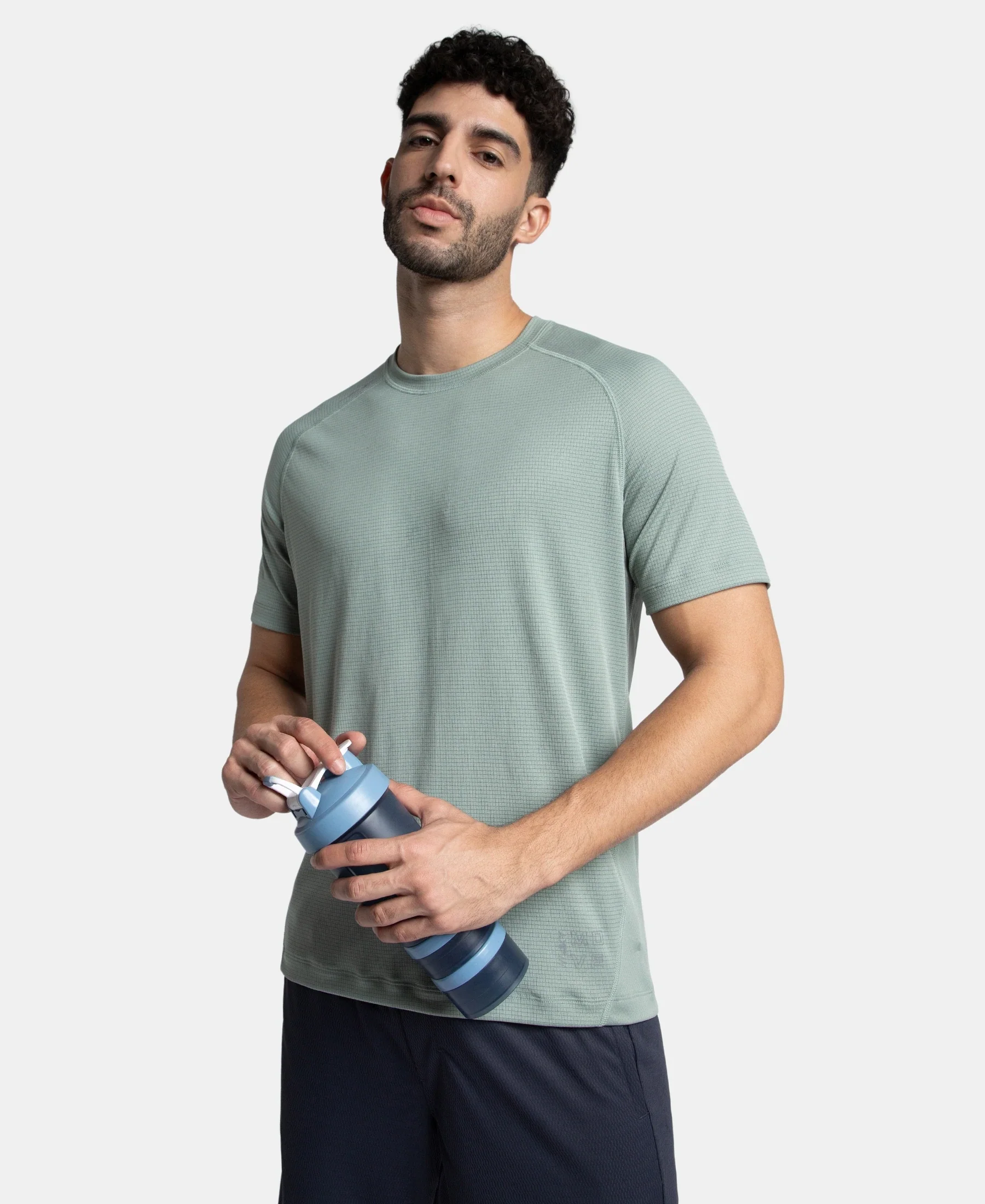 Lightweight Microfiber Solid Round Neck Half Sleeve T-Shirt with Breathable Mesh - Iceberg Green - Image 5