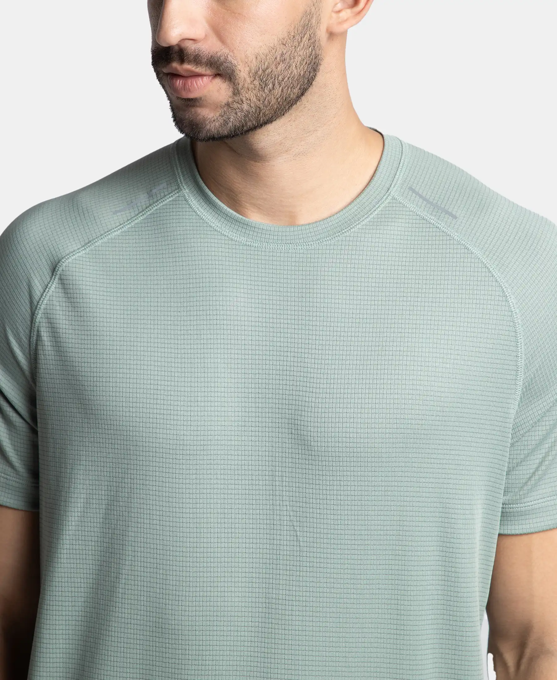 Lightweight Microfiber Solid Round Neck Half Sleeve T-Shirt with Breathable Mesh - Iceberg Green - Image 6