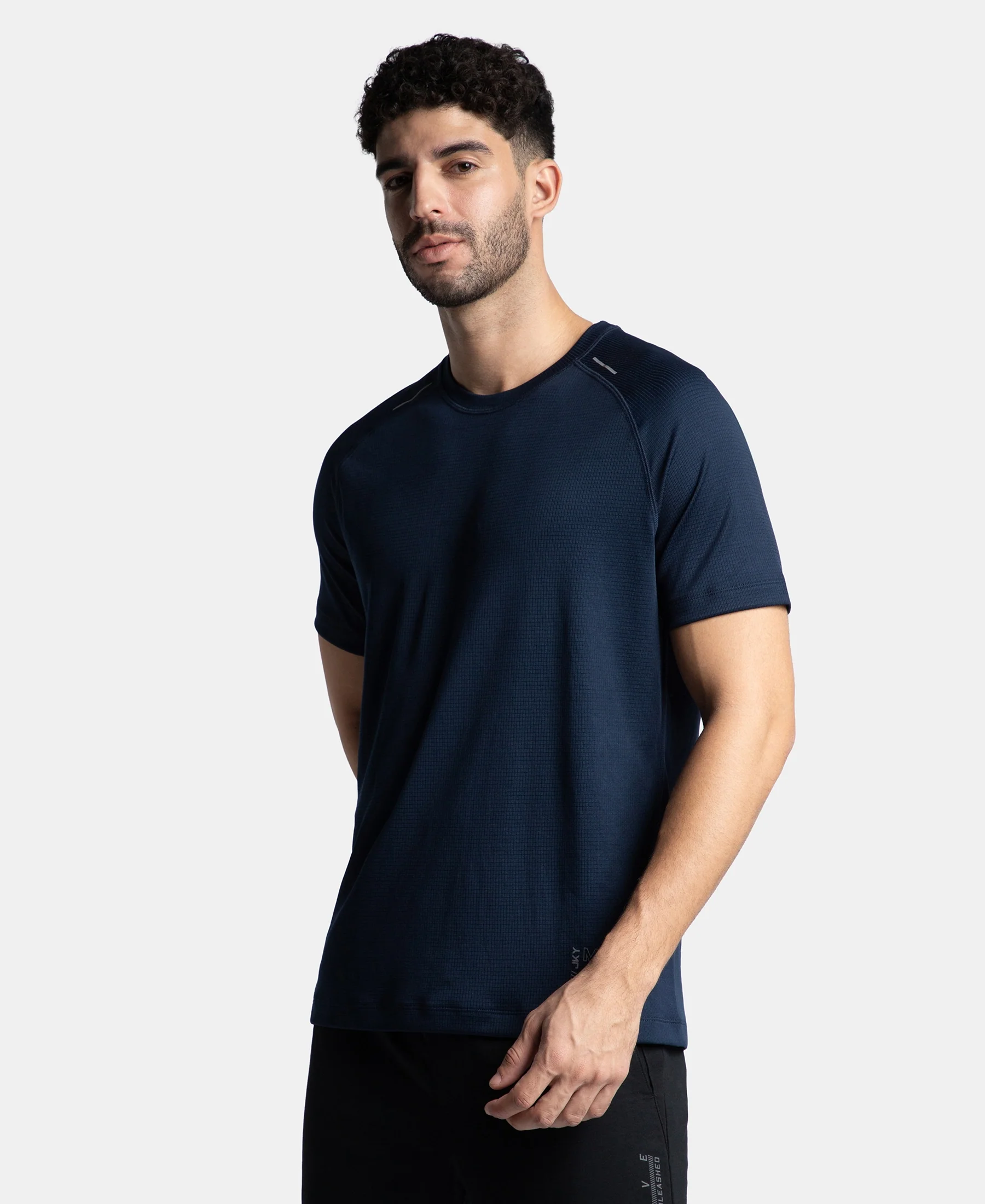 Lightweight Microfiber Solid Round Neck Half Sleeve T-Shirt with Breathable Mesh - Navy - Image 2