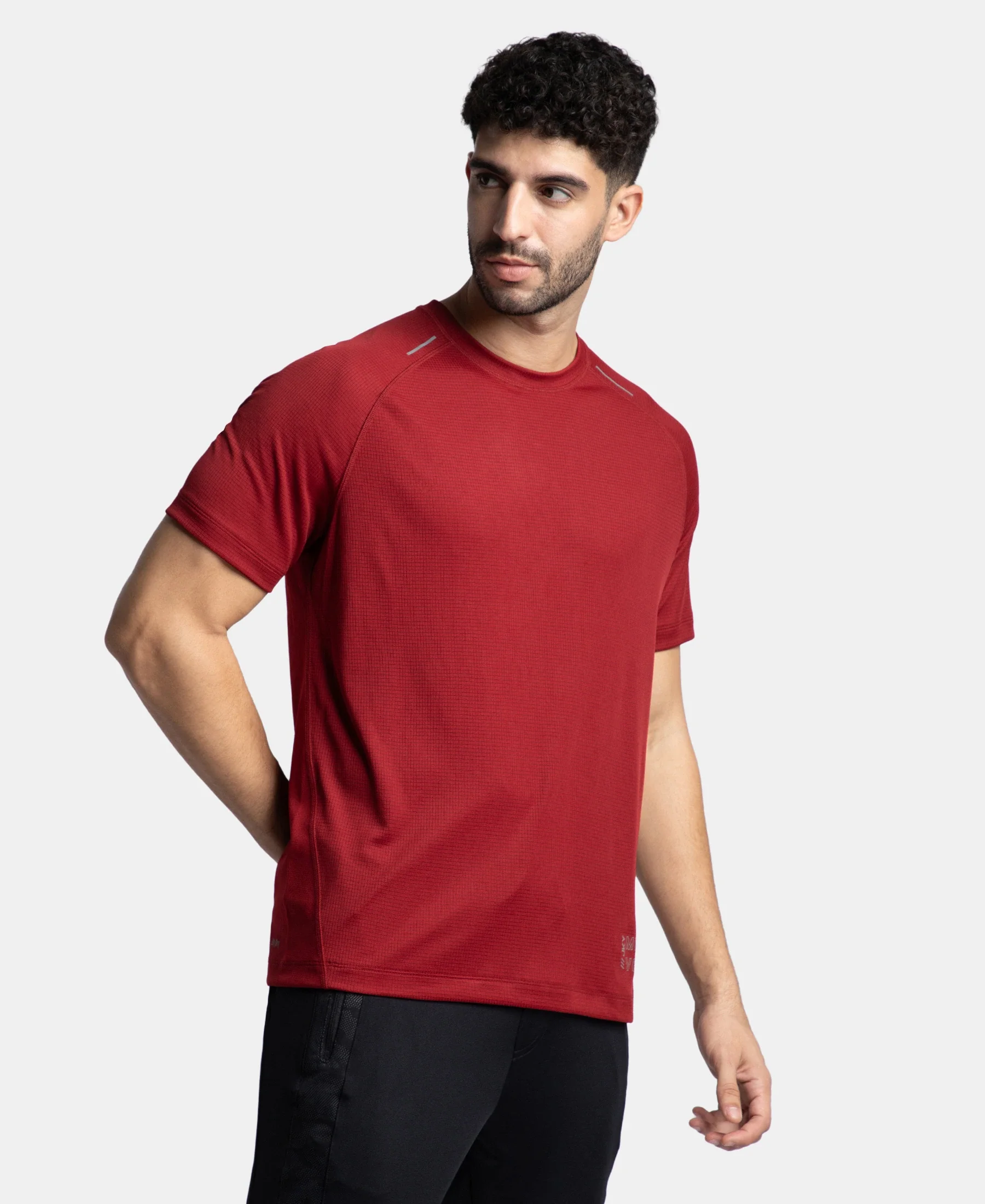 Lightweight Microfiber Solid Round Neck Half Sleeve T-Shirt with Breathable Mesh - Sundried Tomato - Image 2