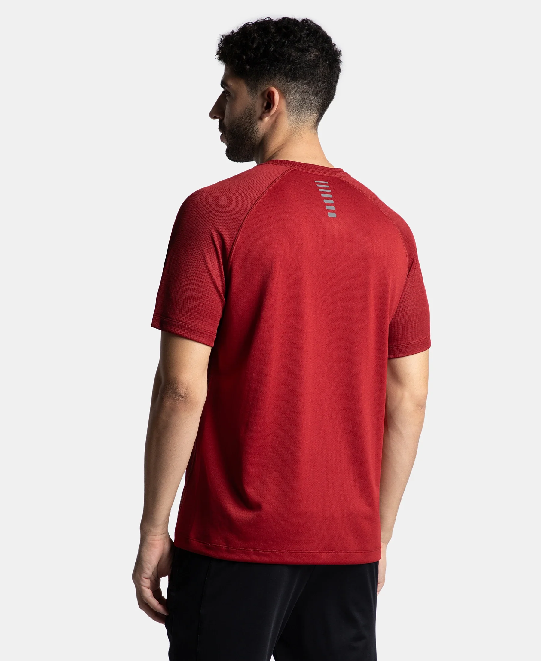Lightweight Microfiber Solid Round Neck Half Sleeve T-Shirt with Breathable Mesh - Sundried Tomato - Image 3