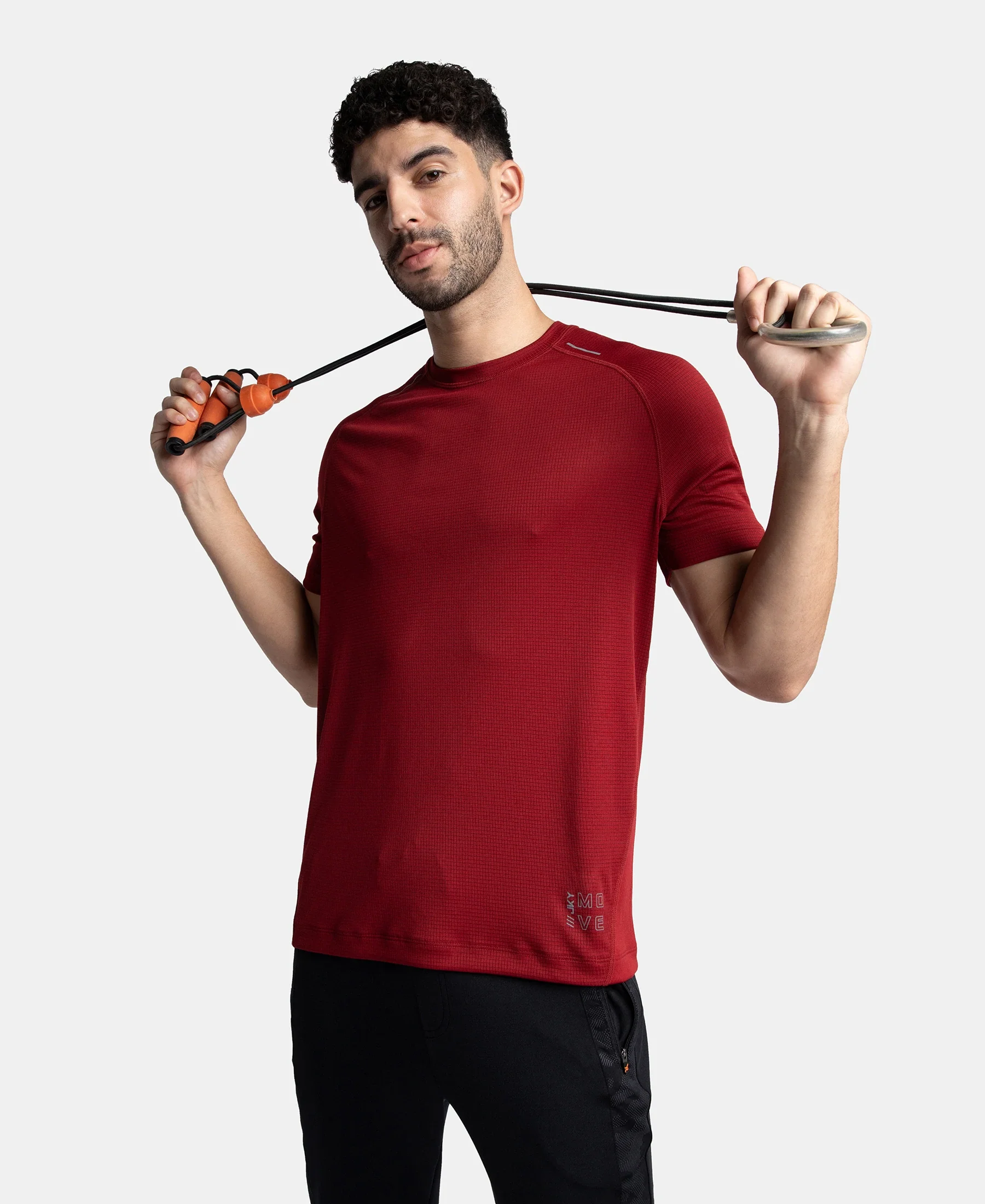 Lightweight Microfiber Solid Round Neck Half Sleeve T-Shirt with Breathable Mesh - Sundried Tomato - Image 5