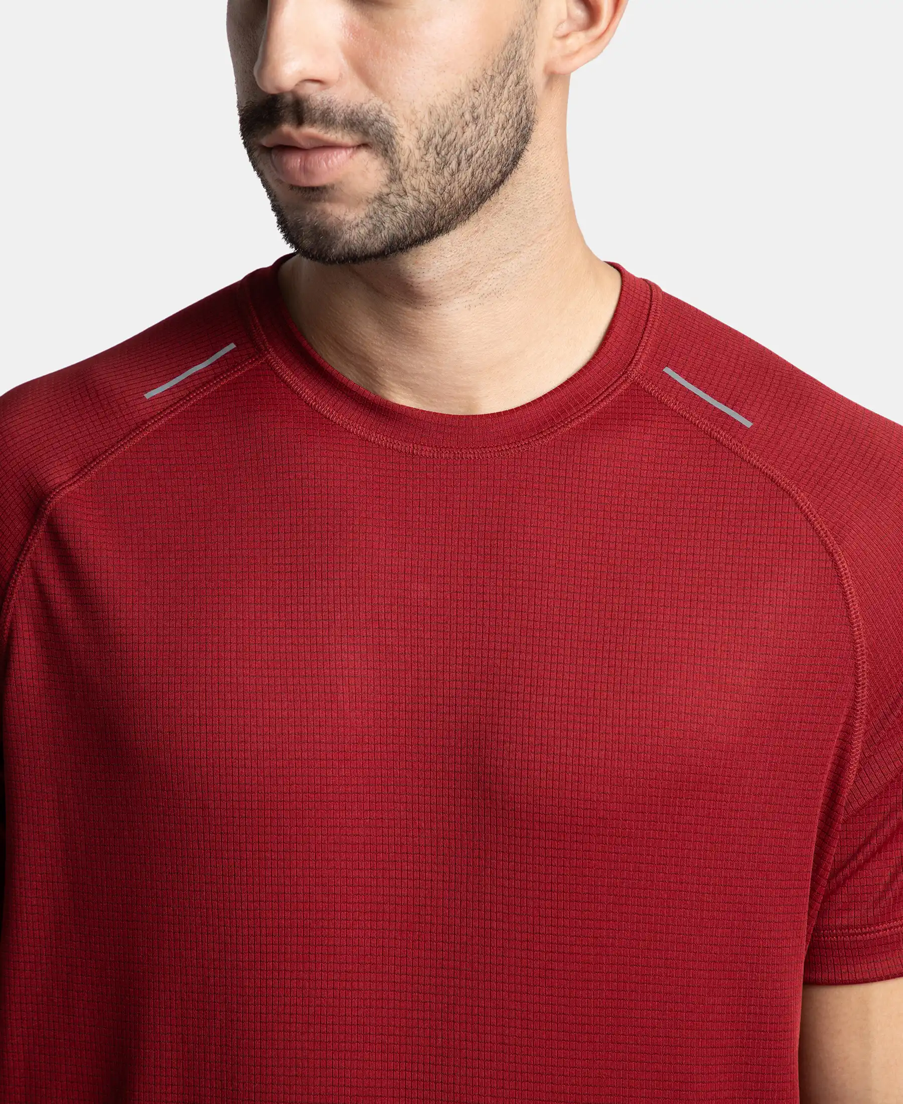 Lightweight Microfiber Solid Round Neck Half Sleeve T-Shirt with Breathable Mesh - Sundried Tomato - Image 6