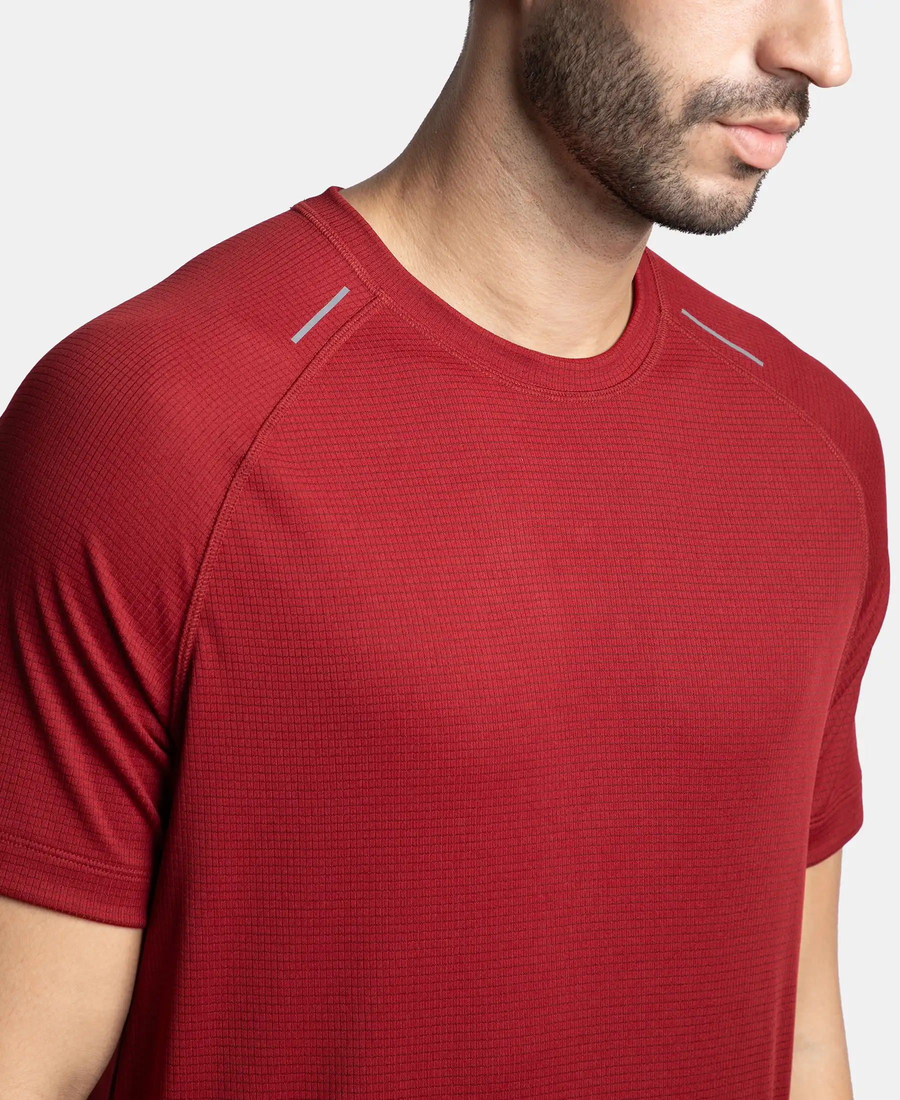 Lightweight Microfiber Solid Round Neck Half Sleeve T-Shirt with Breathable Mesh - Sundried Tomato - Image 7