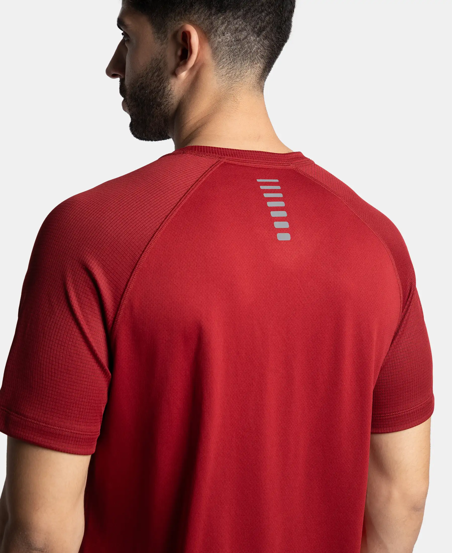 Lightweight Microfiber Solid Round Neck Half Sleeve T-Shirt with Breathable Mesh - Sundried Tomato - Image 8