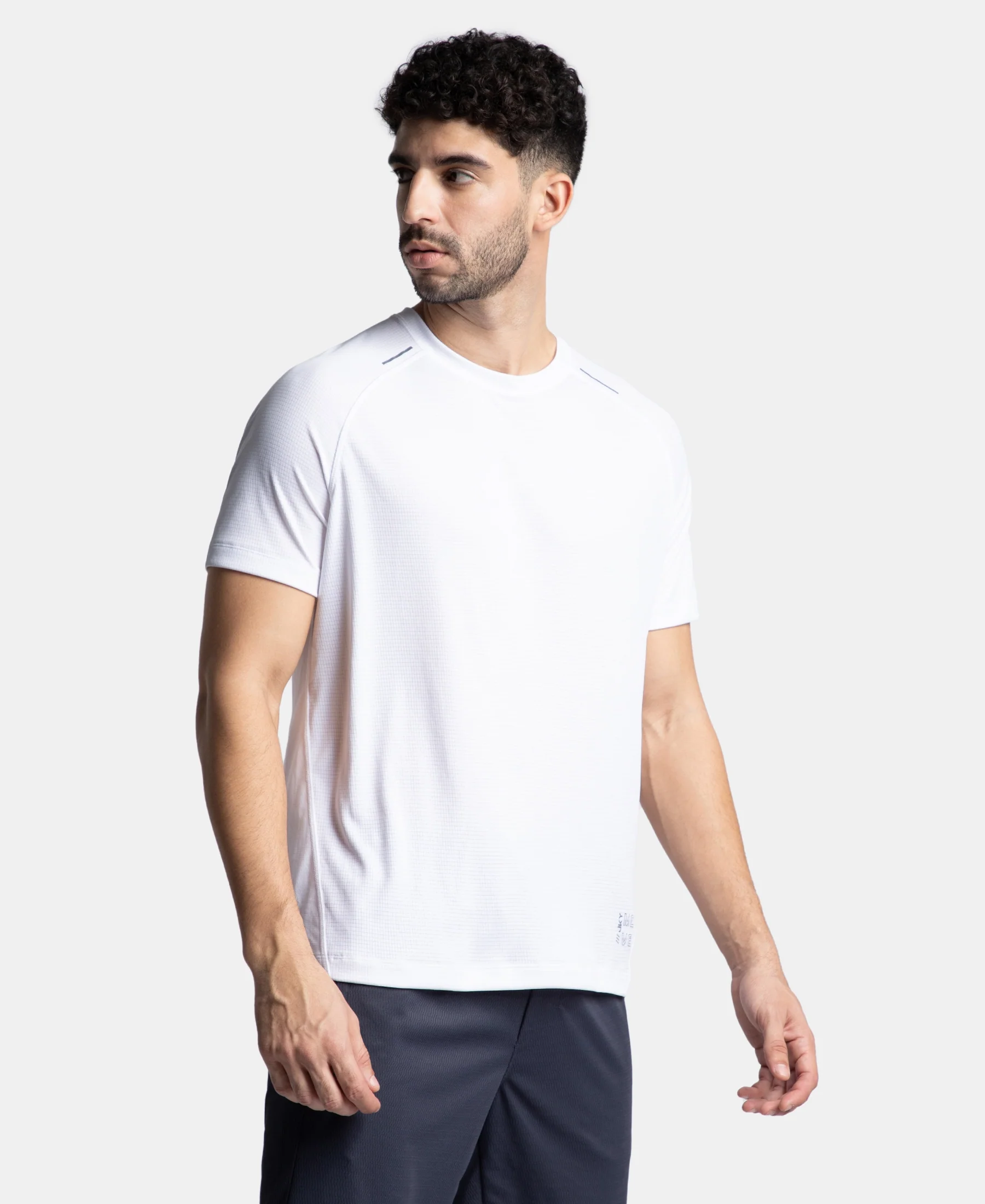 Lightweight Microfiber Solid Round Neck Half Sleeve T-Shirt with Breathable Mesh - White - Image 2