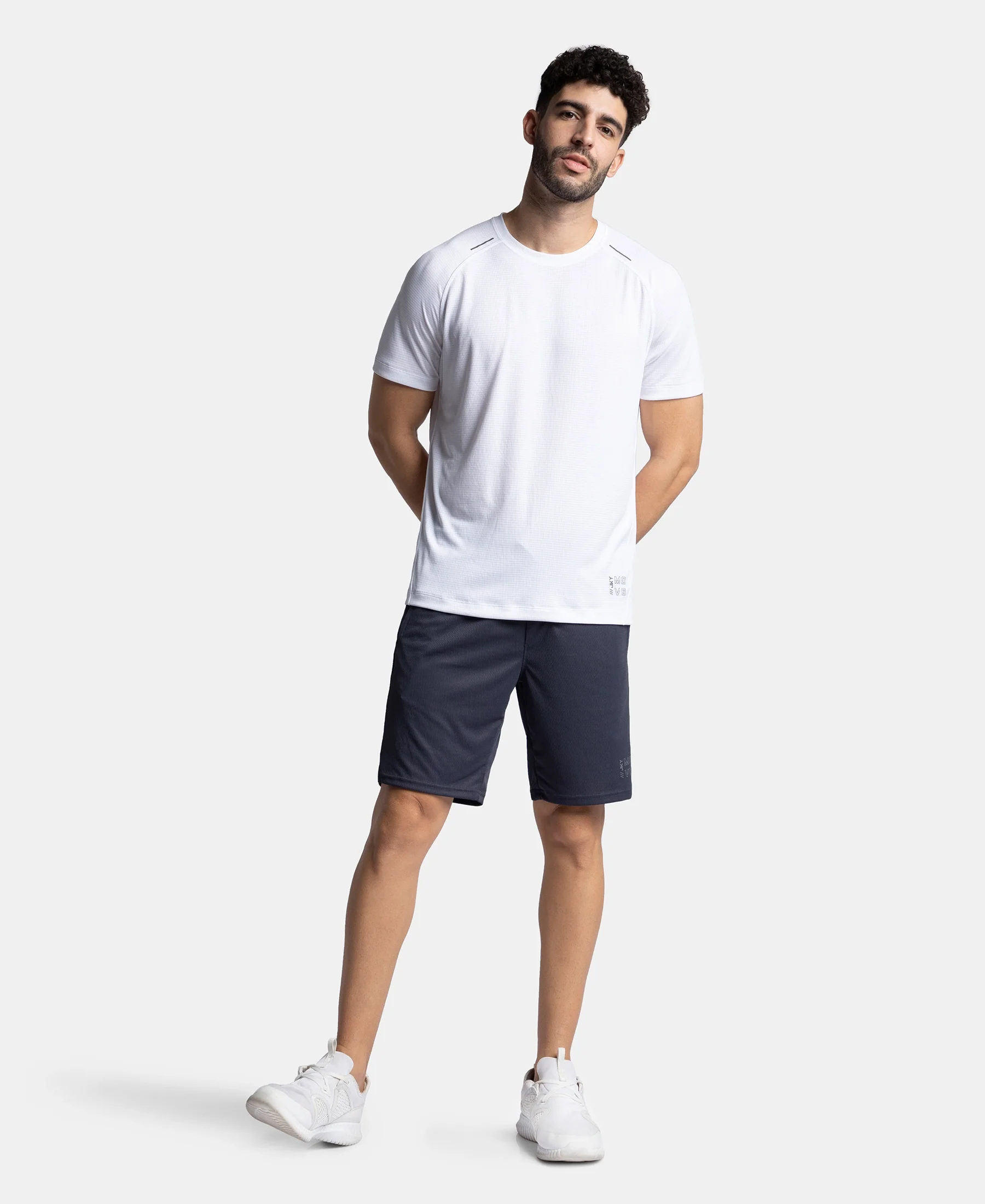 Lightweight Microfiber Solid Round Neck Half Sleeve T-Shirt with Breathable Mesh - White - Image 4