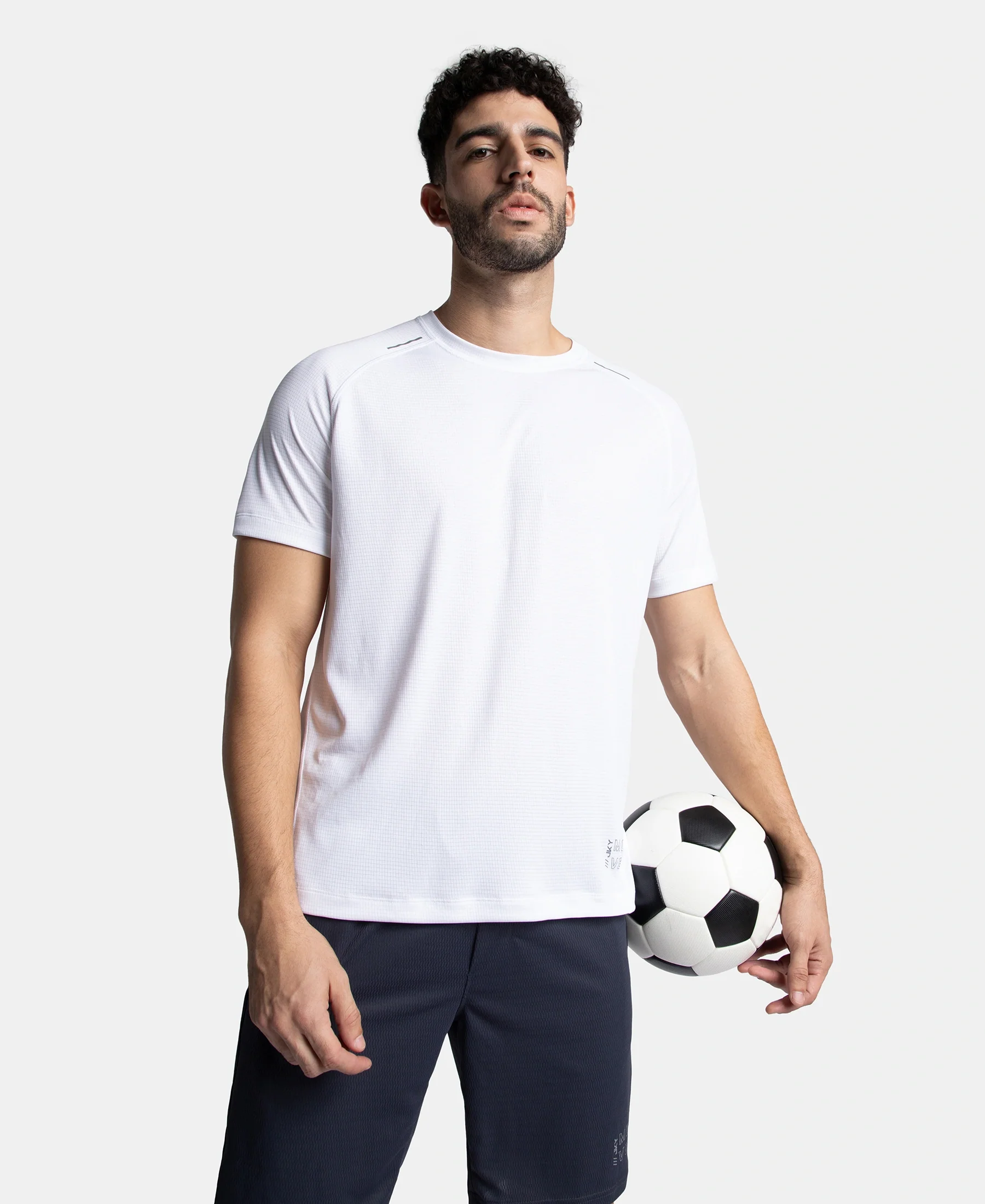 Lightweight Microfiber Solid Round Neck Half Sleeve T-Shirt with Breathable Mesh - White - Image 5