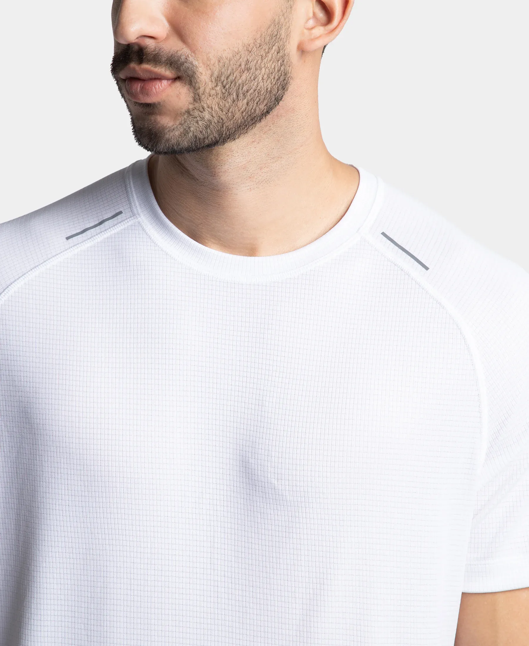 Lightweight Microfiber Solid Round Neck Half Sleeve T-Shirt with Breathable Mesh - White - Image 6