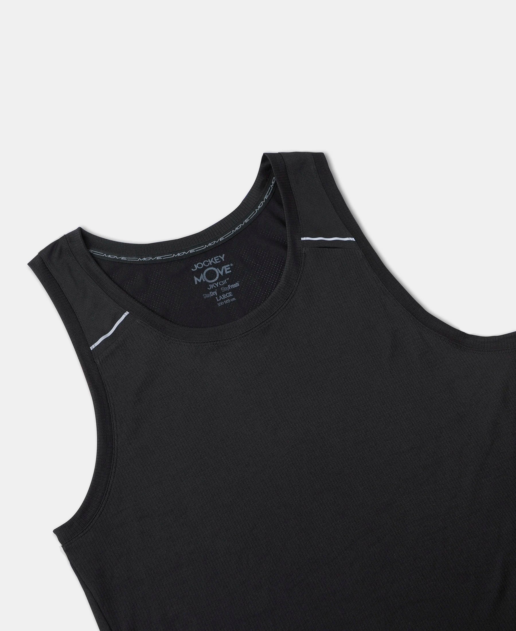 Lightweight Microfiber Solid Tank Top with Breathable Mesh - Black - Image 12