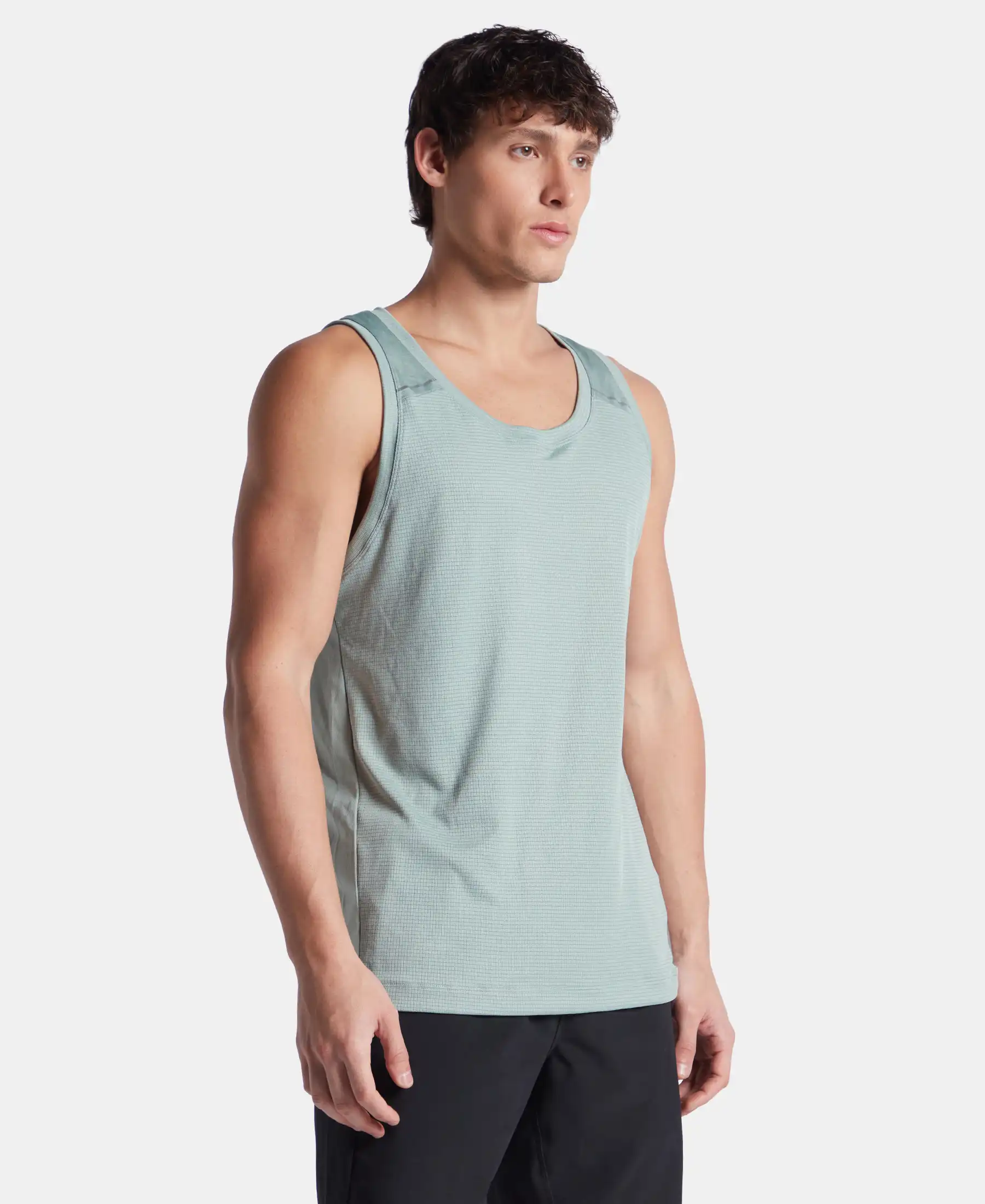 Lightweight Microfiber Solid Tank Top with Breathable Mesh - Iceberg Green - Image 2