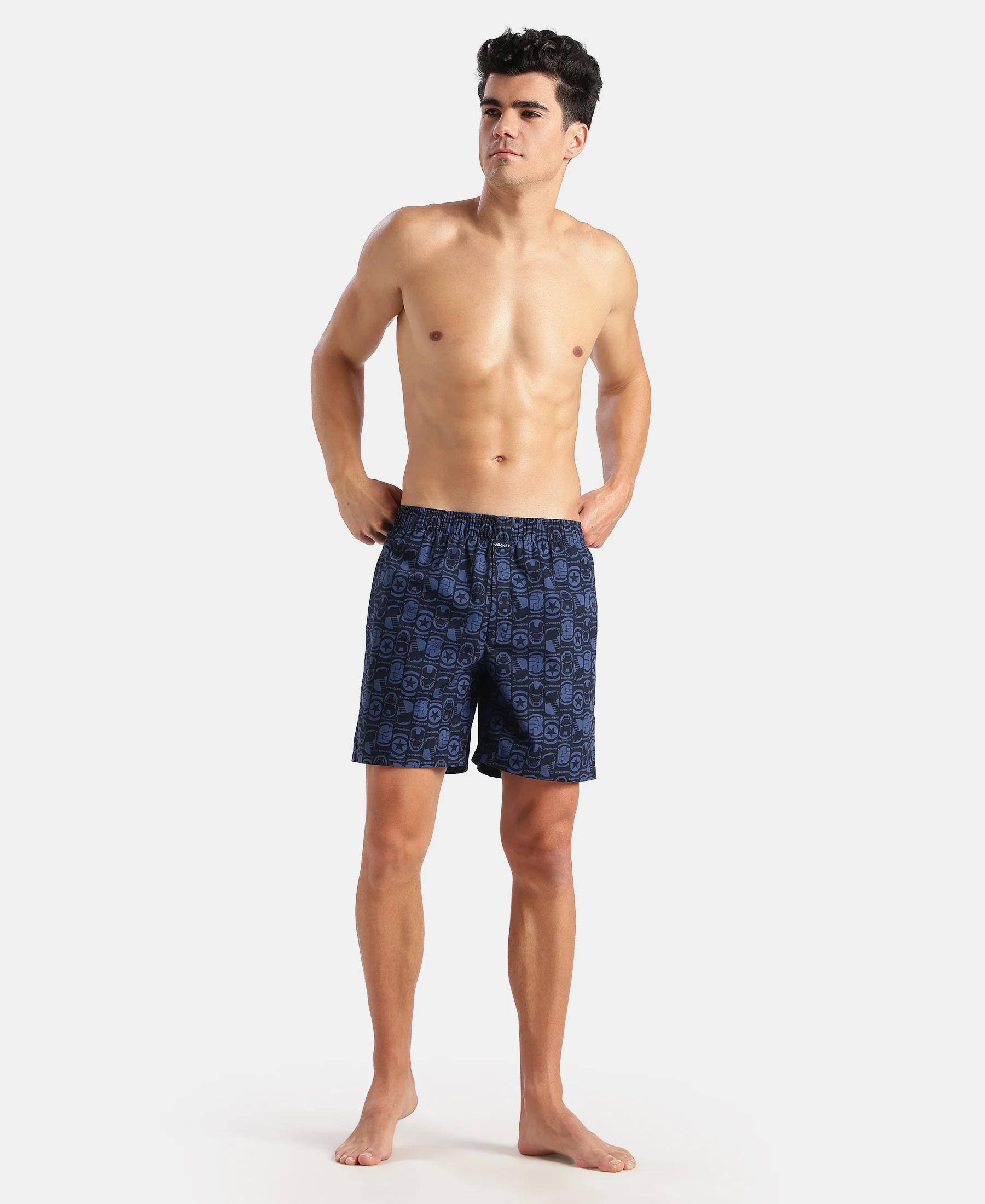 Marvel Avengers Super Combed Mercerized Cotton Woven Printed Boxer Shorts with Side Pockets- Navy & Black (Pack of 2) - Image 10