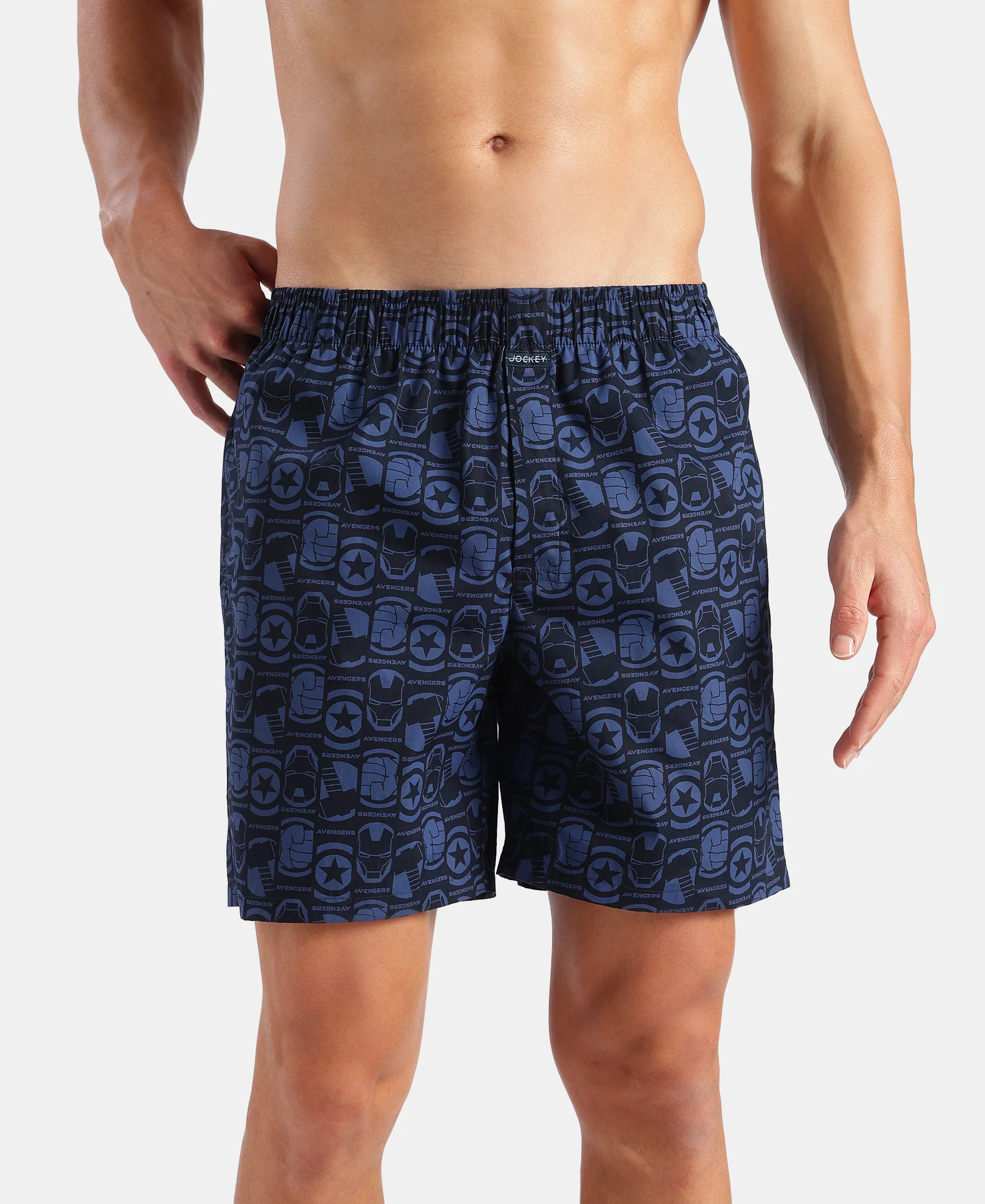 Marvel Avengers Super Combed Mercerized Cotton Woven Printed Boxer Shorts with Side Pockets- Navy & Black (Pack of 2) - Image 3