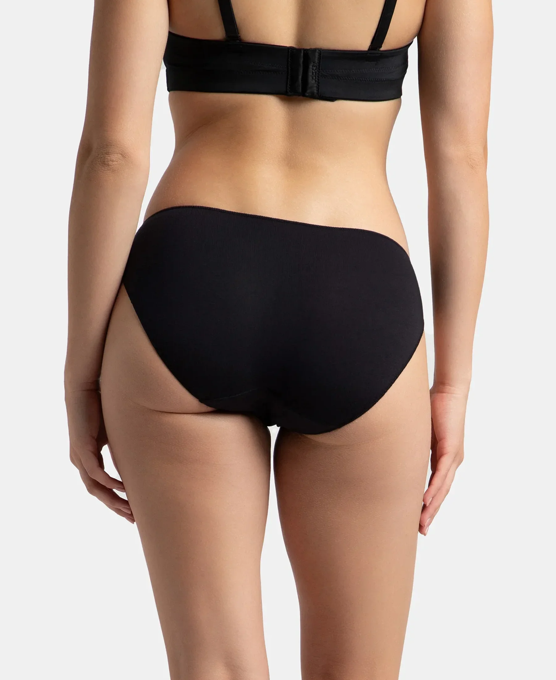 Medium Coverage Micro Modal Elastane Stretch Bikini With Concealed Waistband and StayFresh Treatment - Black & Skin (Pack of 2) - Image 3