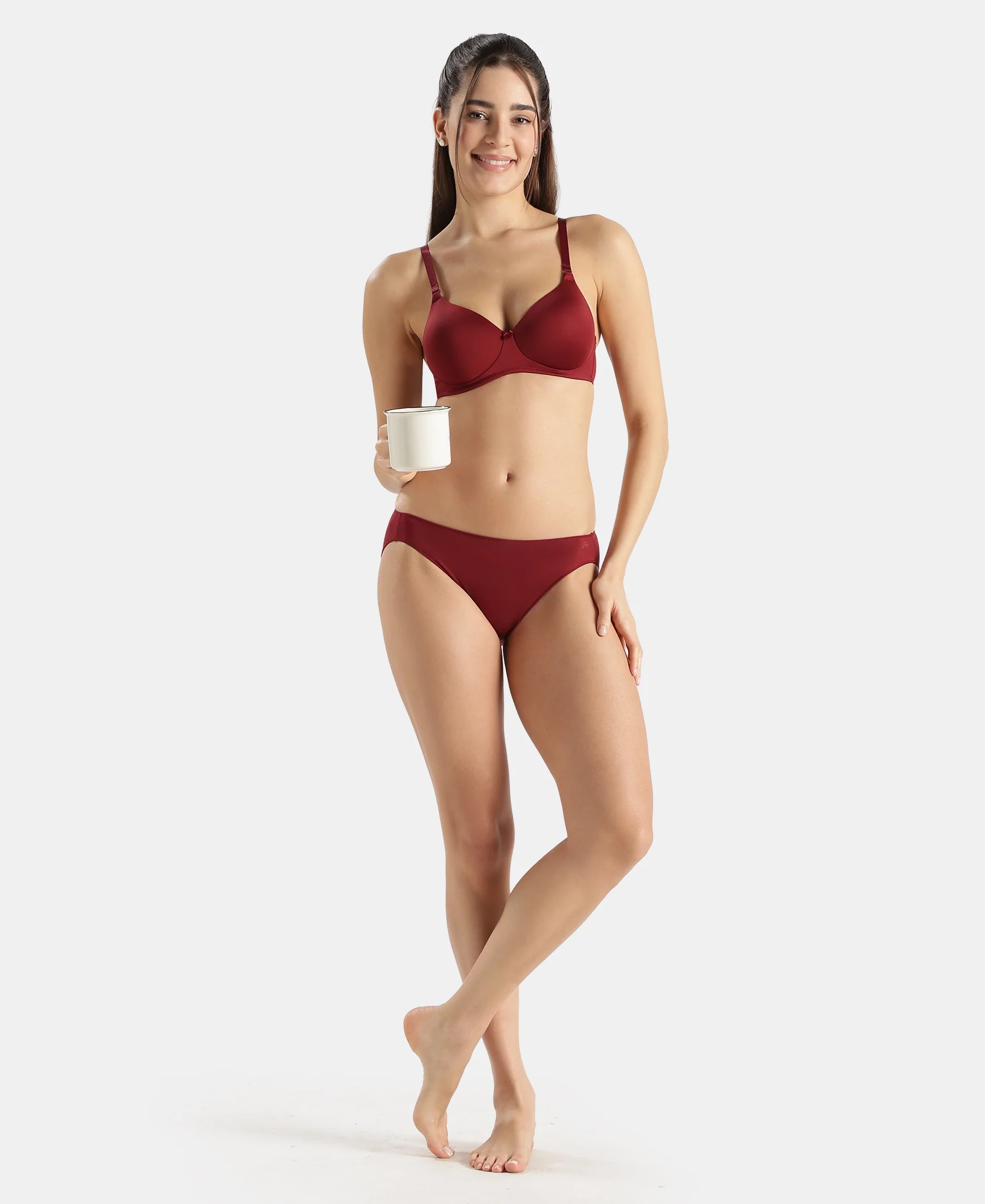 Medium Coverage Micro Modal Elastane Stretch Bikini With Concealed Waistband and StayFresh Treatment - Pomegranate - Image 4
