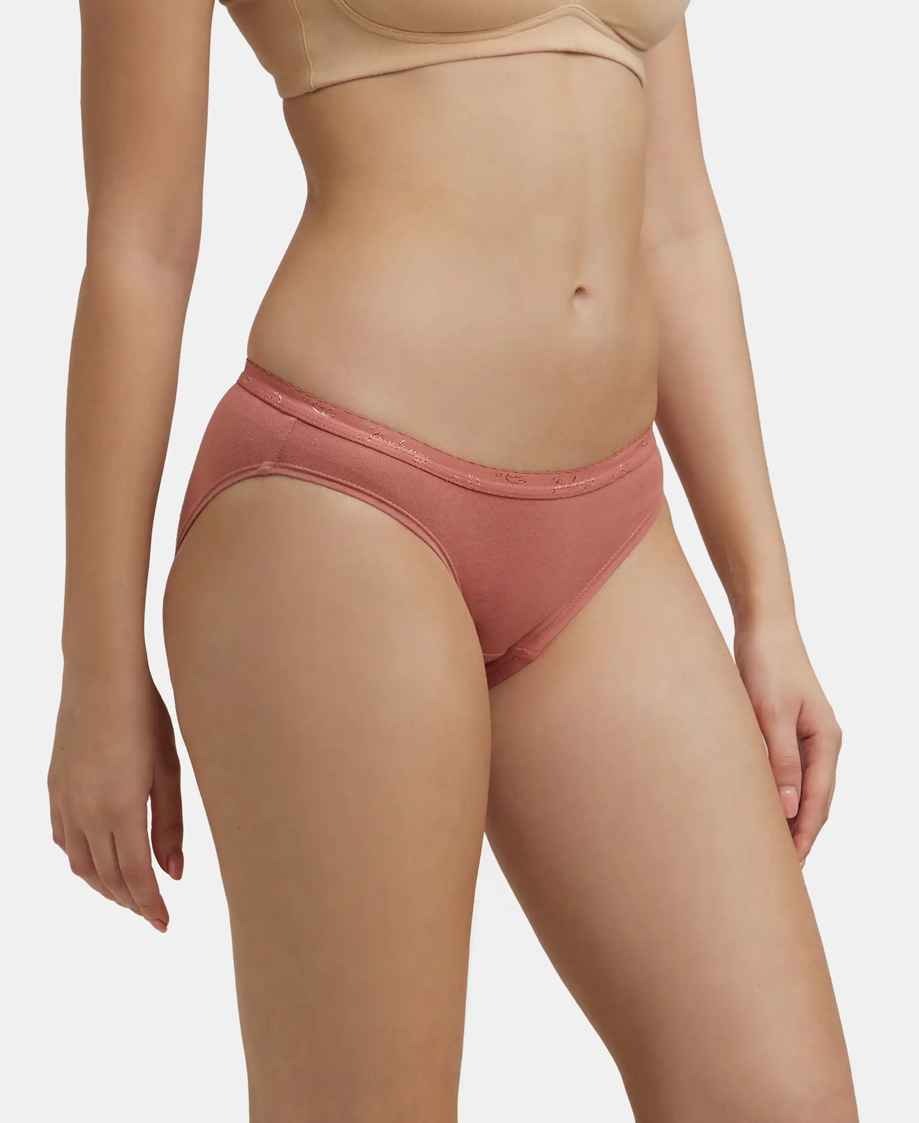 Medium Coverage Super Combed Cotton Bikini With Exposed Waistband and StayFresh Treatment - Dark Assorted (Pack of 3) - Image 2